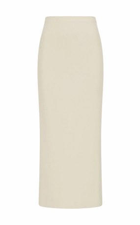 Moisture wicking DenseKnit Fabric Circe Knit Maxi Skirt in Ivory Merino Wool Cashmere