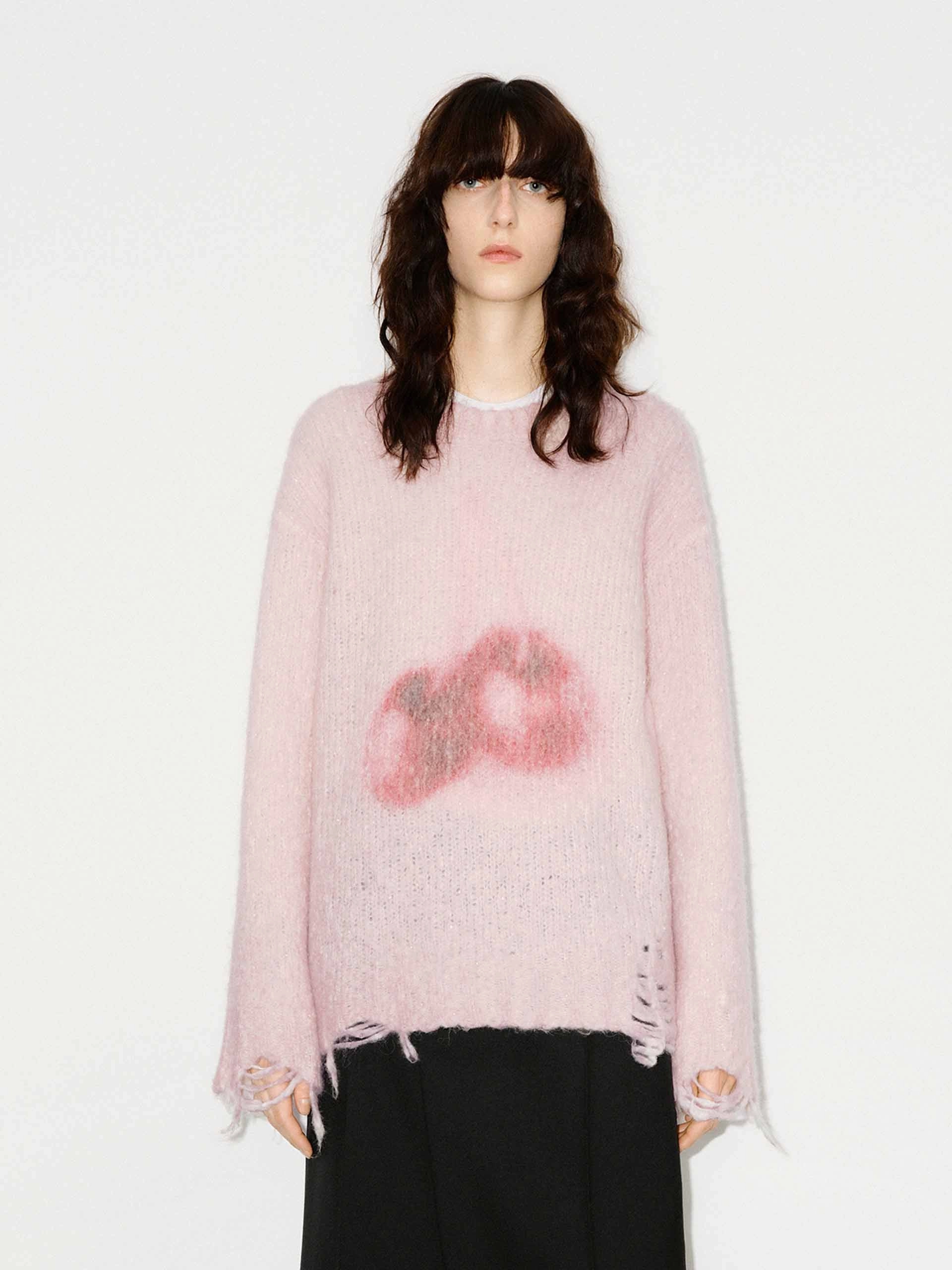 Simple Trend HighDensity Weave Ripped Detail Fluffy Sweater