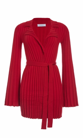 EcoCertified Wool Blend Daily Layered Carmen Knit Cardigan in Red Merino Wool