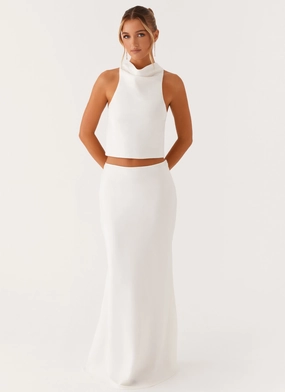 Mina Satin Maxi Skirt - White Built In Shorts