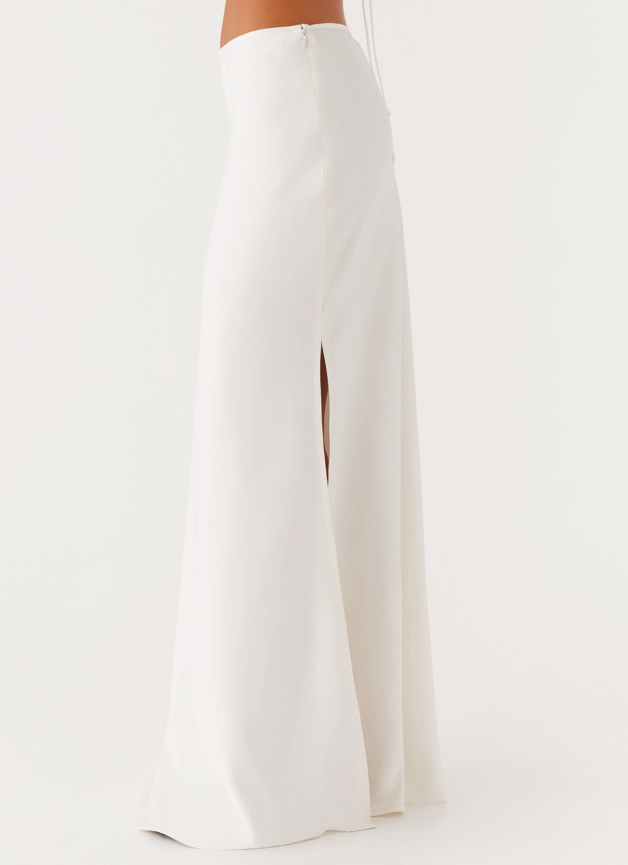 Ventilated Slits Creative Look Mina Satin Maxi Skirt - White