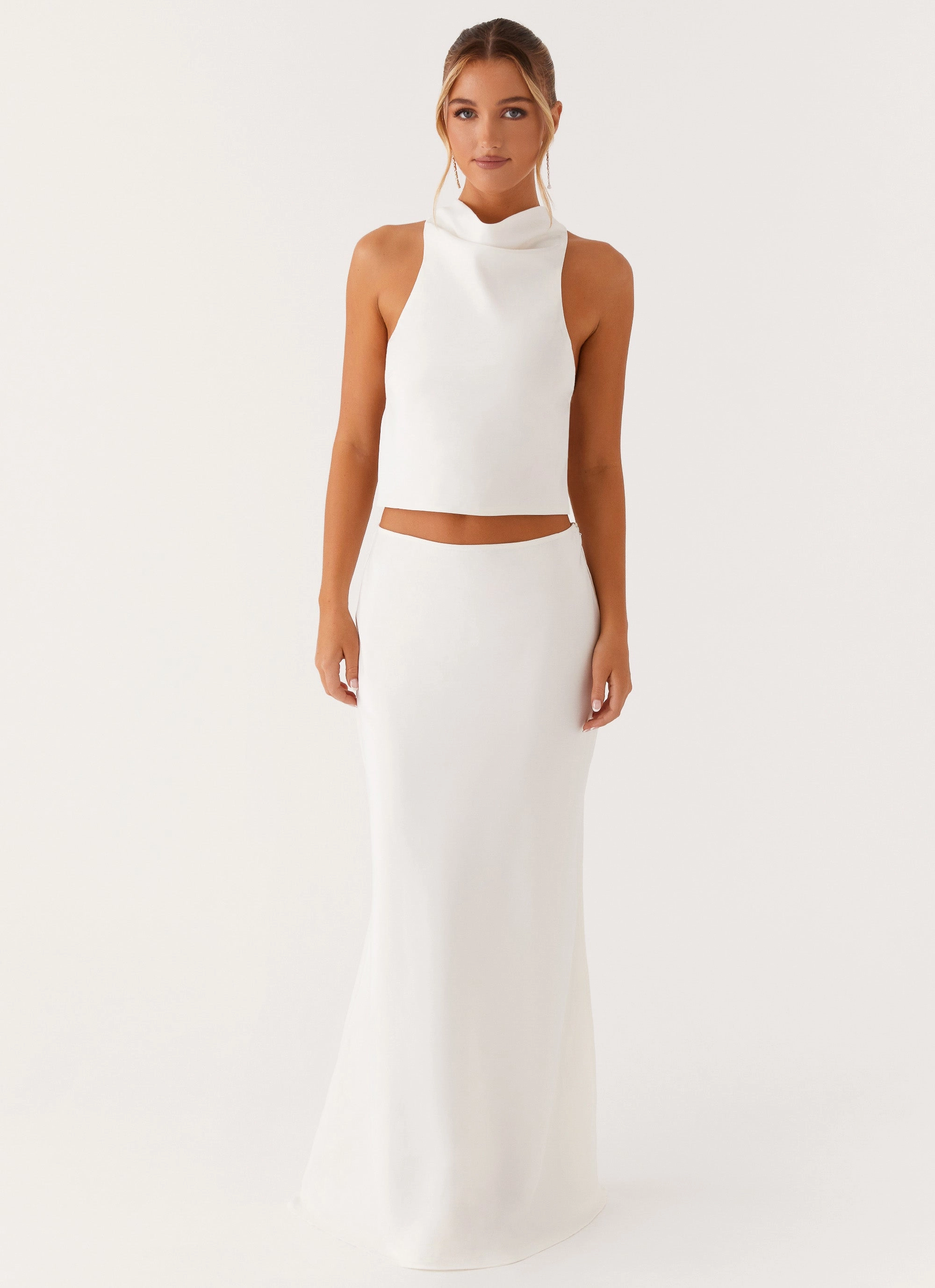 Elevated Casual Mina Satin Maxi Skirt - White