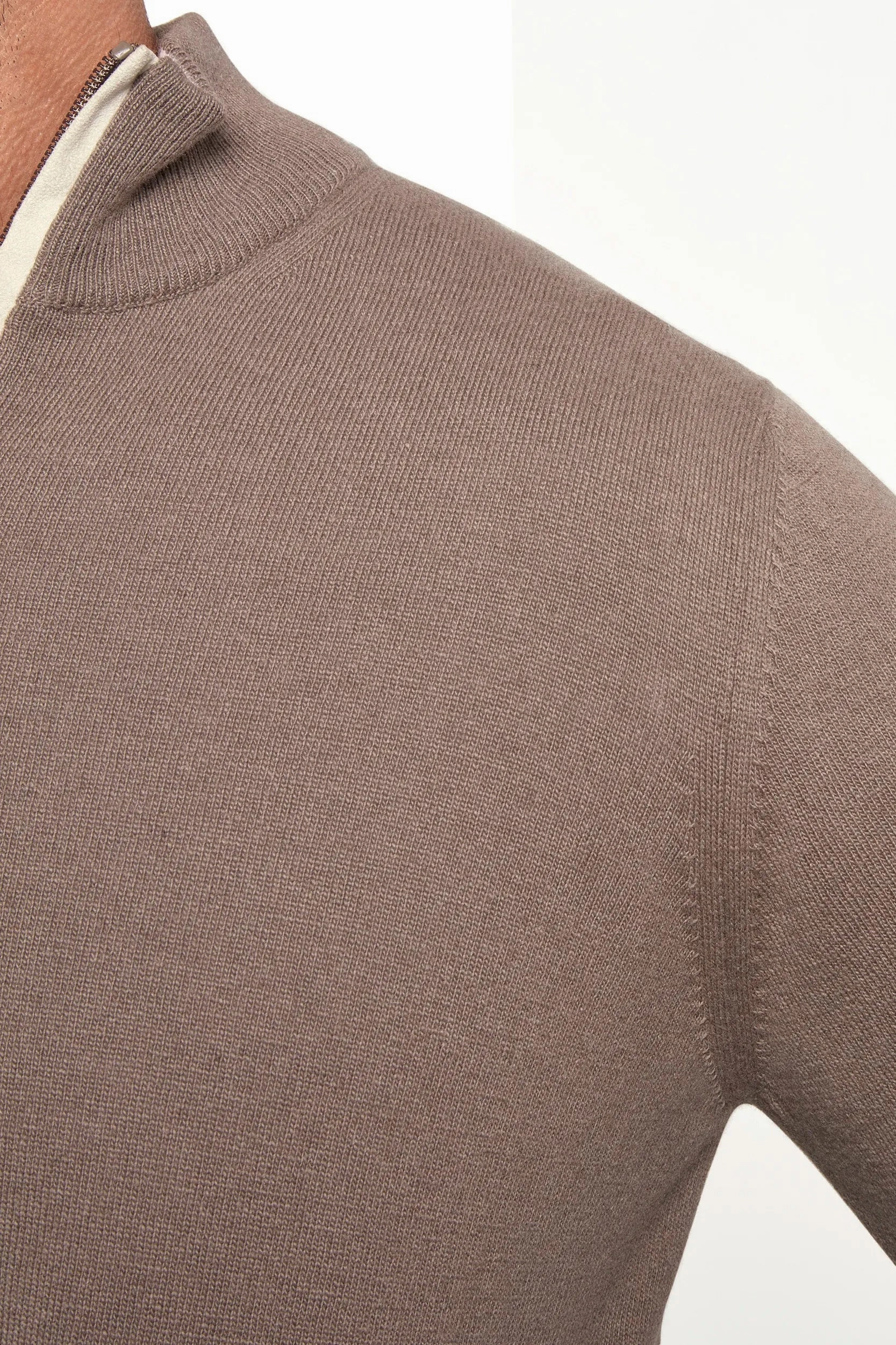 Taupe wool and cashmere half zip - Made in Italy Temperature Regulating Lining FadeResistant Yarn