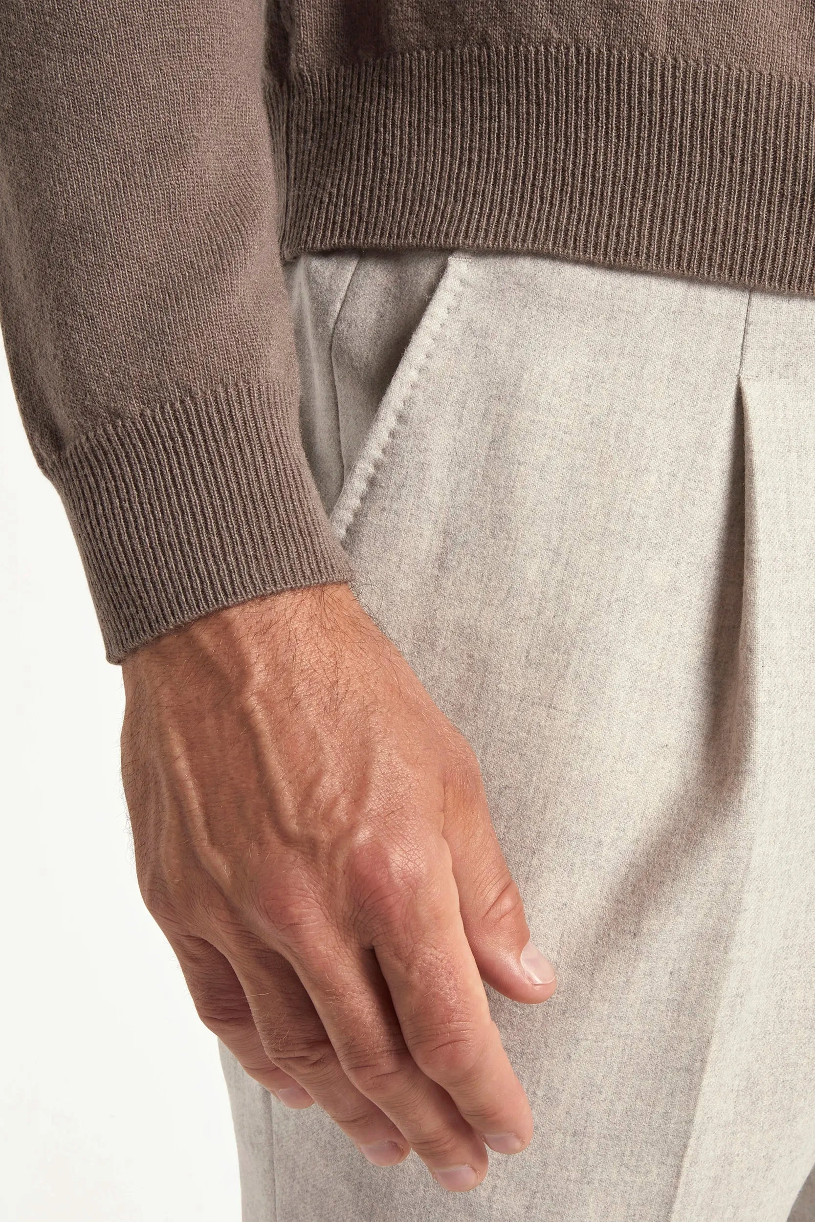 Elastic hemline Natural Feel Taupe wool and cashmere half zip - Made in Italy