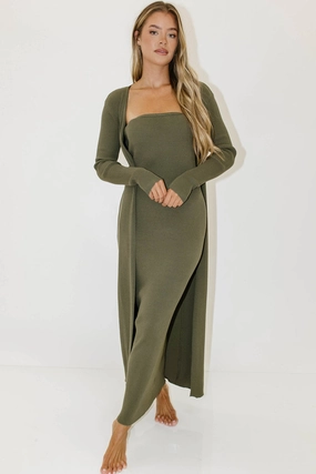 Lina Two Piece Dress Set in Dusty Olive - Bump Friendly Lounge Fit