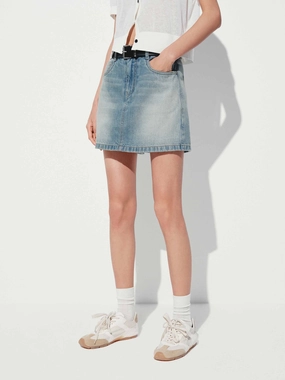 Minimal Waist Style Choice Classic Cotton Denim Skort