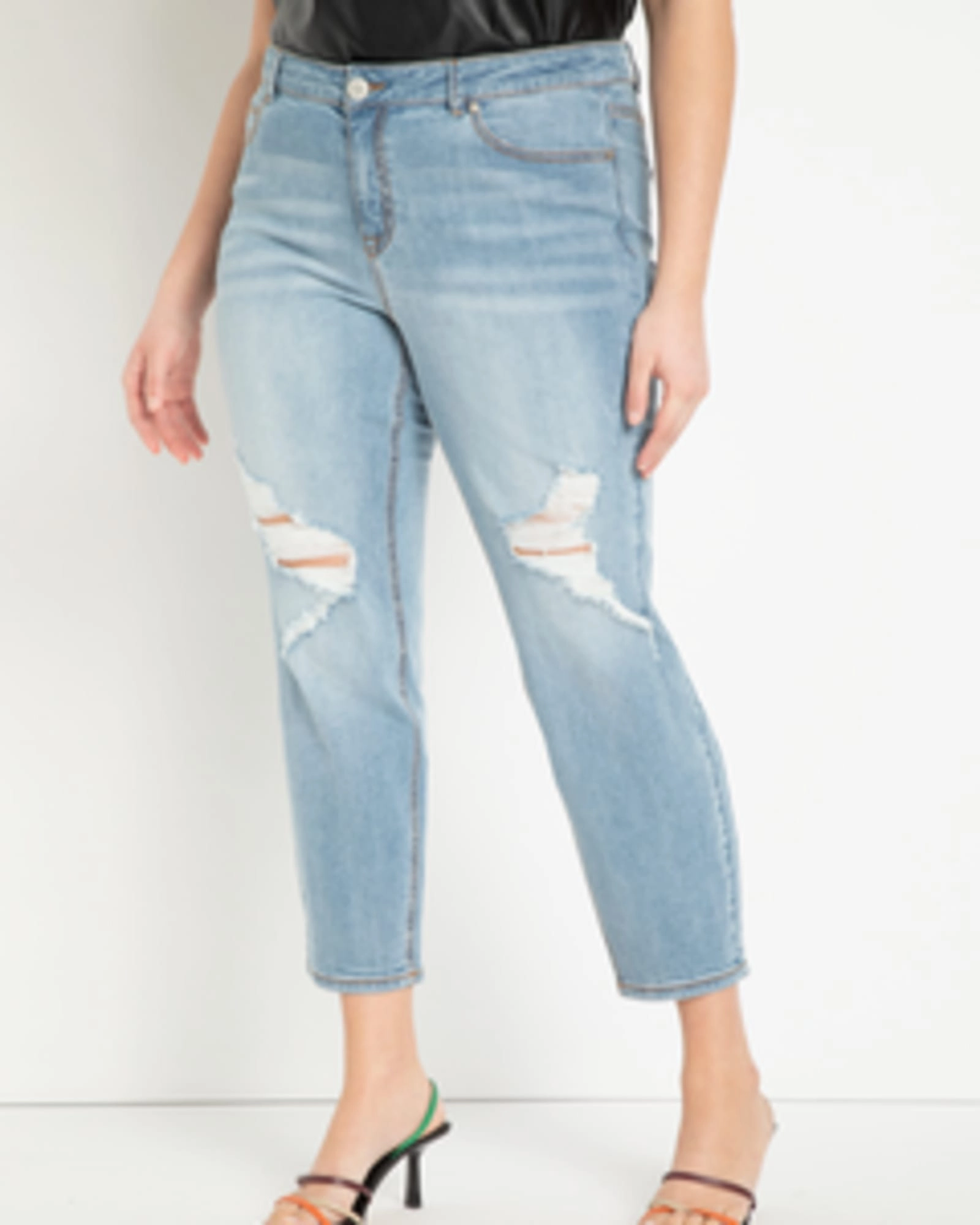 Classic Fit Distressed Boyfriend Jean | Dark Medium Wash Eco Friendly Night Out Teen Outfit Eco Friendly Travel Outfit