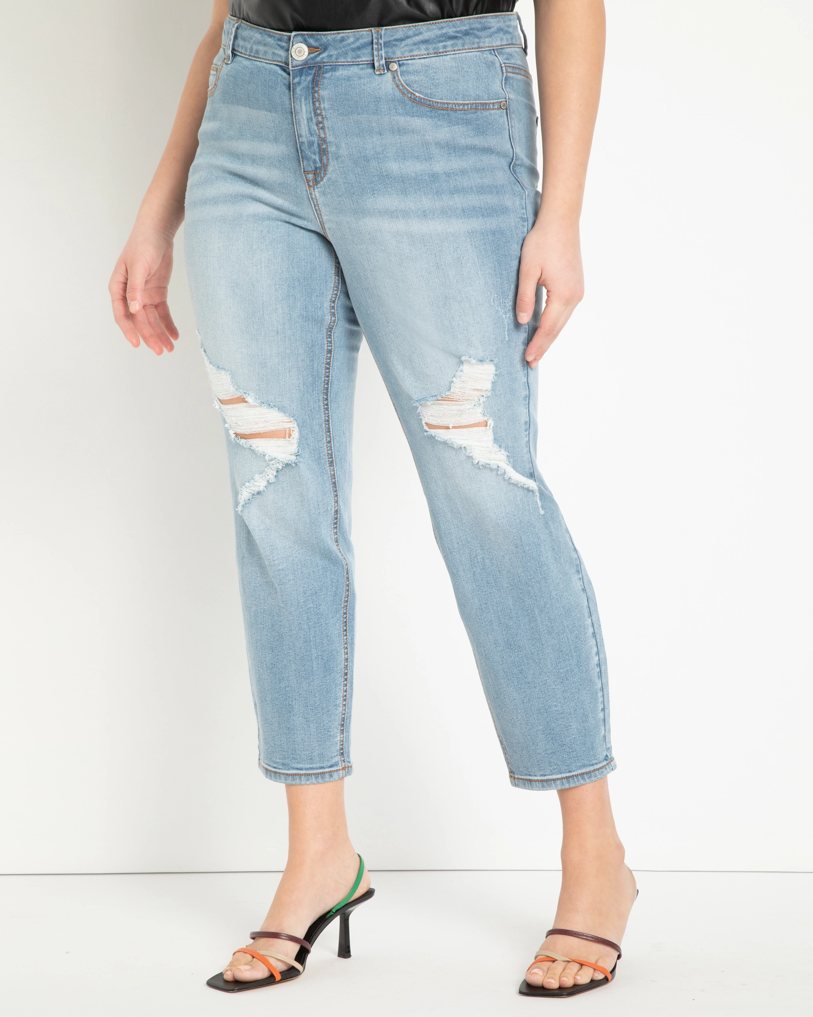 Classic Fit Distressed Boyfriend Jean | Dark Medium Wash Relaxed Waistband