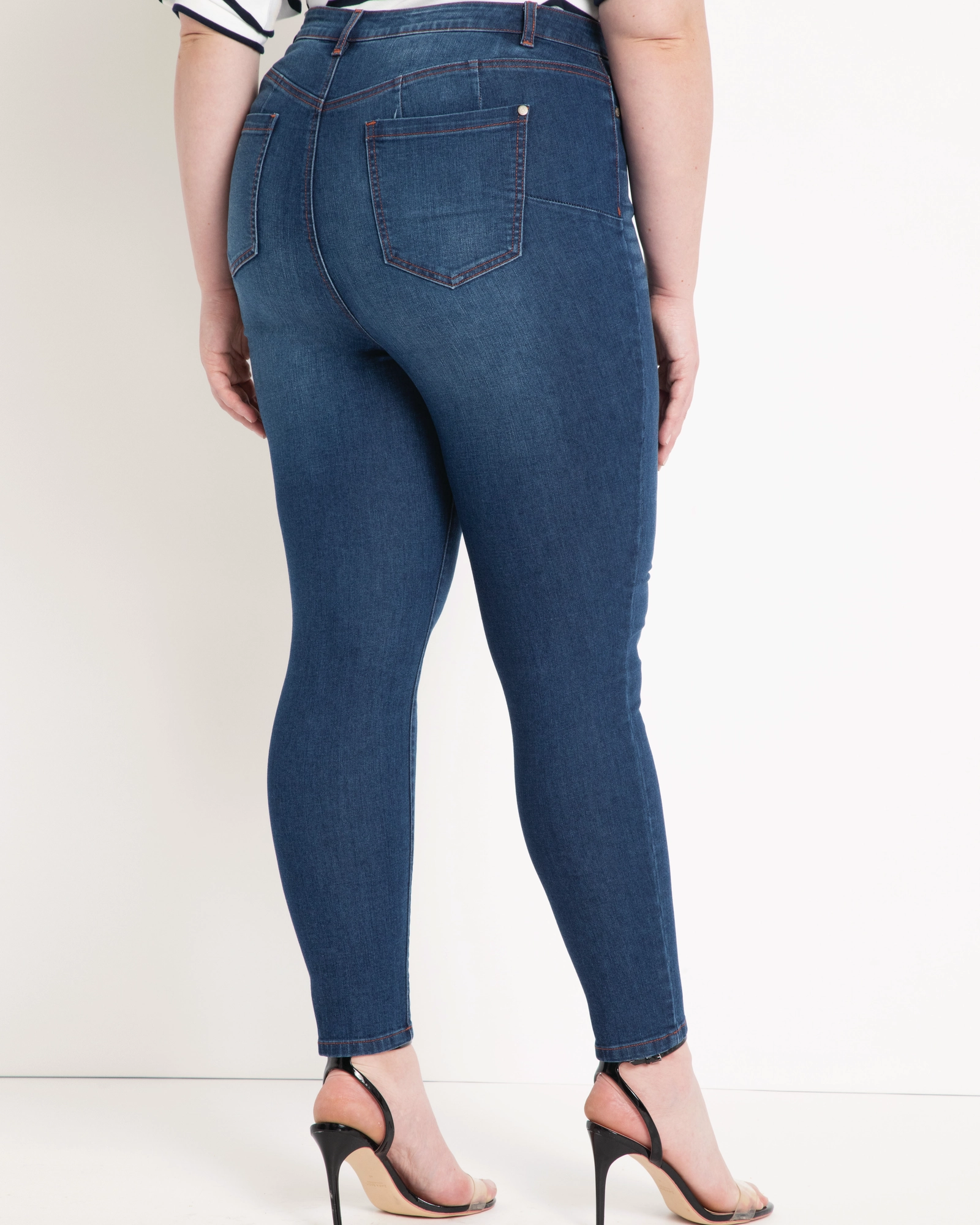 Classic Fit Peach Lift Button Fly Skinny Jean | Dark Wash Smart Utility Easy Option