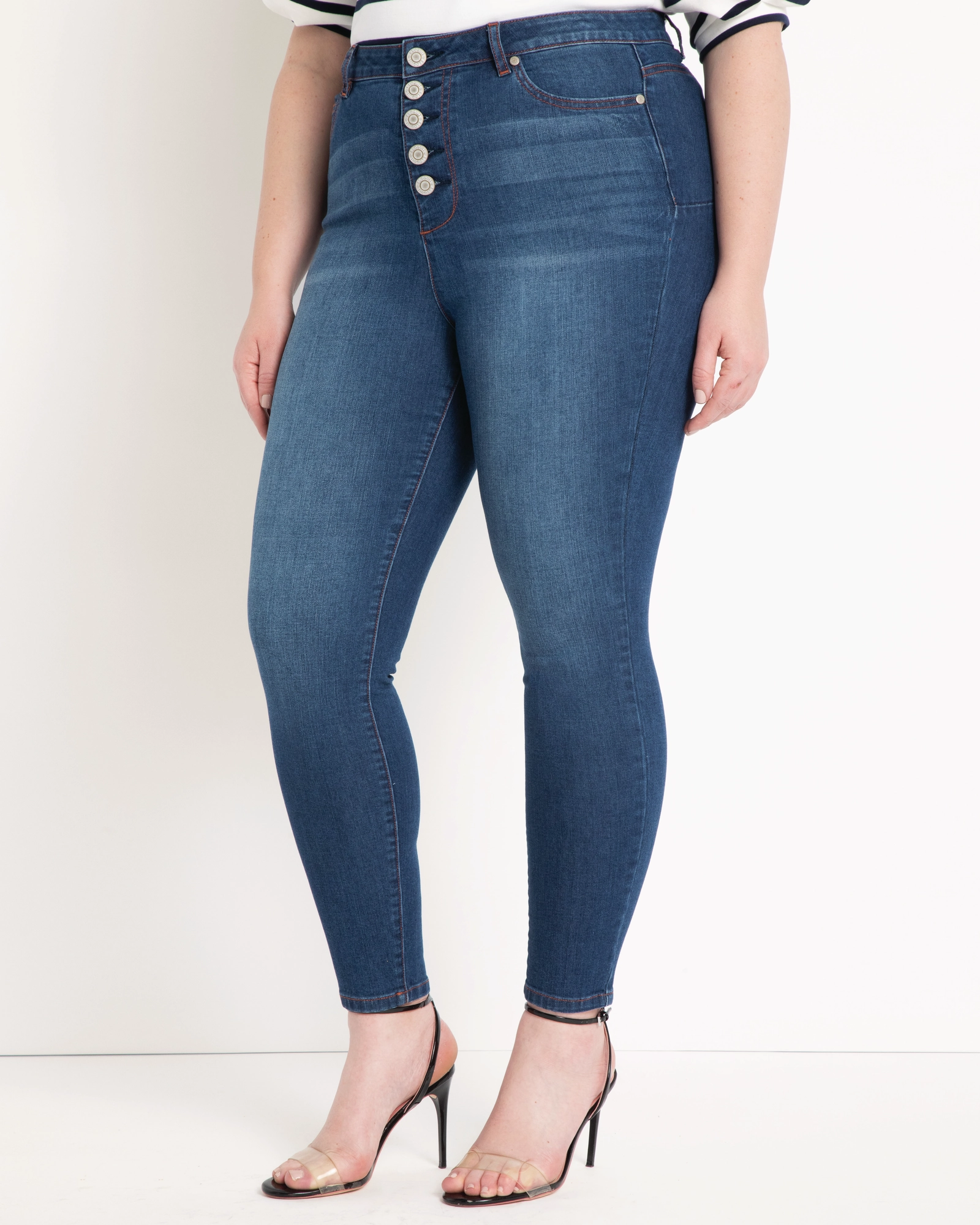 Classic Fit Peach Lift Button Fly Skinny Jean | Dark Wash Everyday Classic Wear Comfy