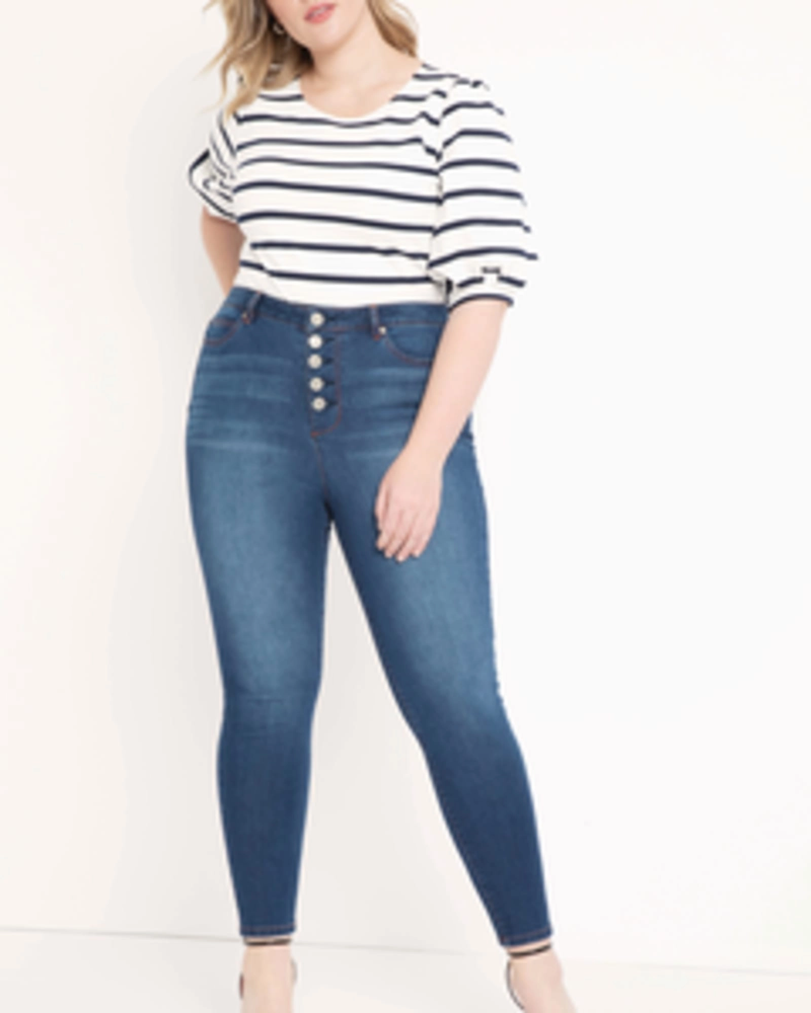 Classic Fit Peach Lift Button Fly Skinny Jean | Dark Wash Anti Bacterial Treatment