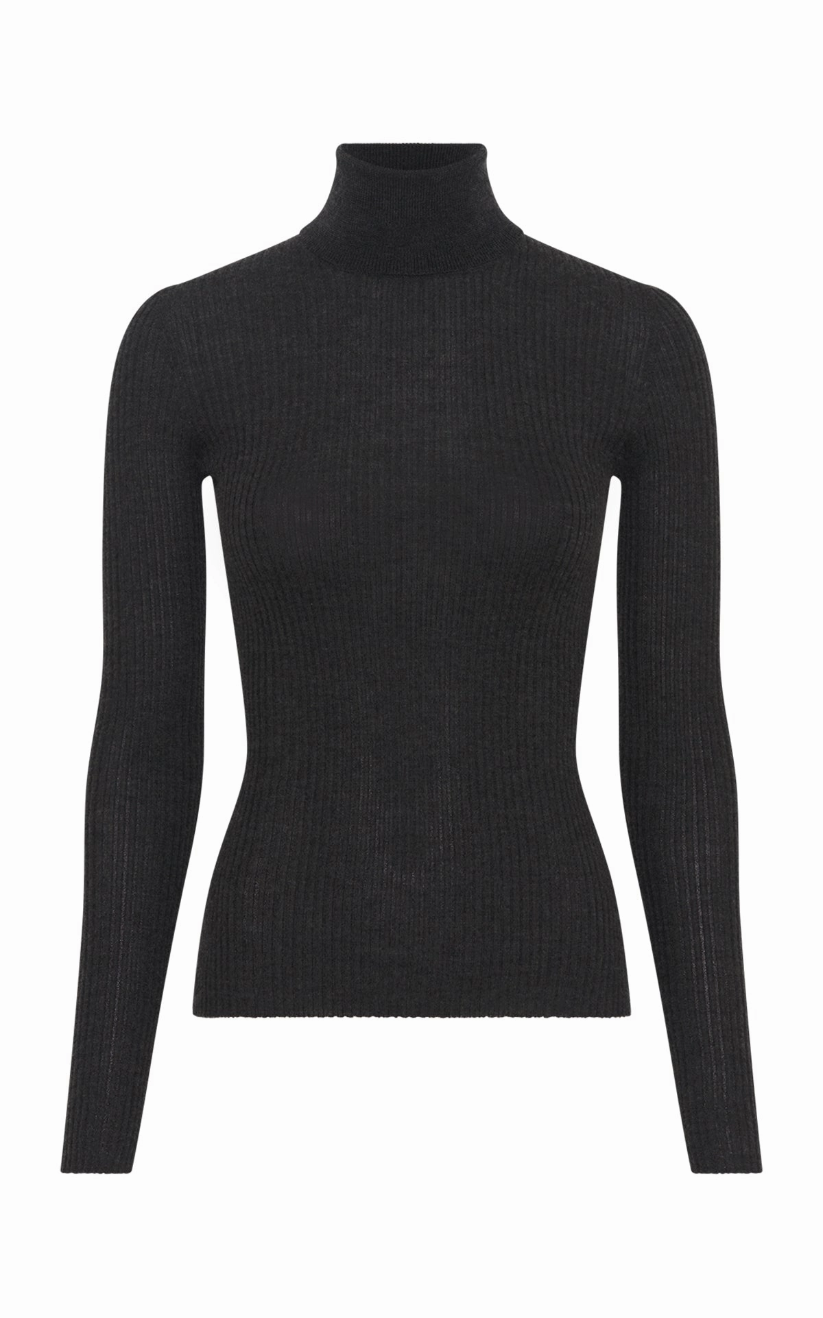 Peppe Knit Turtleneck in Charcoal Cashmere Silk Sleek Texture Light Weight