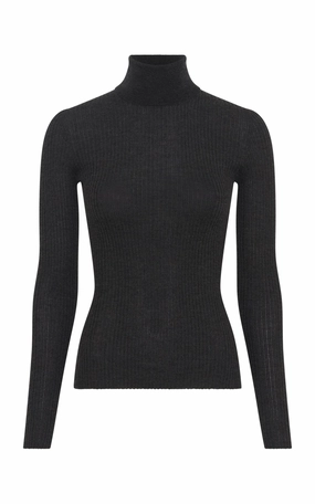 Peppe Knit Turtleneck in Charcoal Cashmere Silk Sleek Texture Light Weight