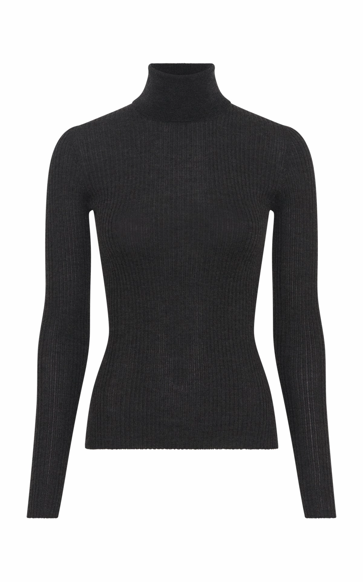 Quick Dry Weaving Peppe Knit Turtleneck in Charcoal Cashmere Silk