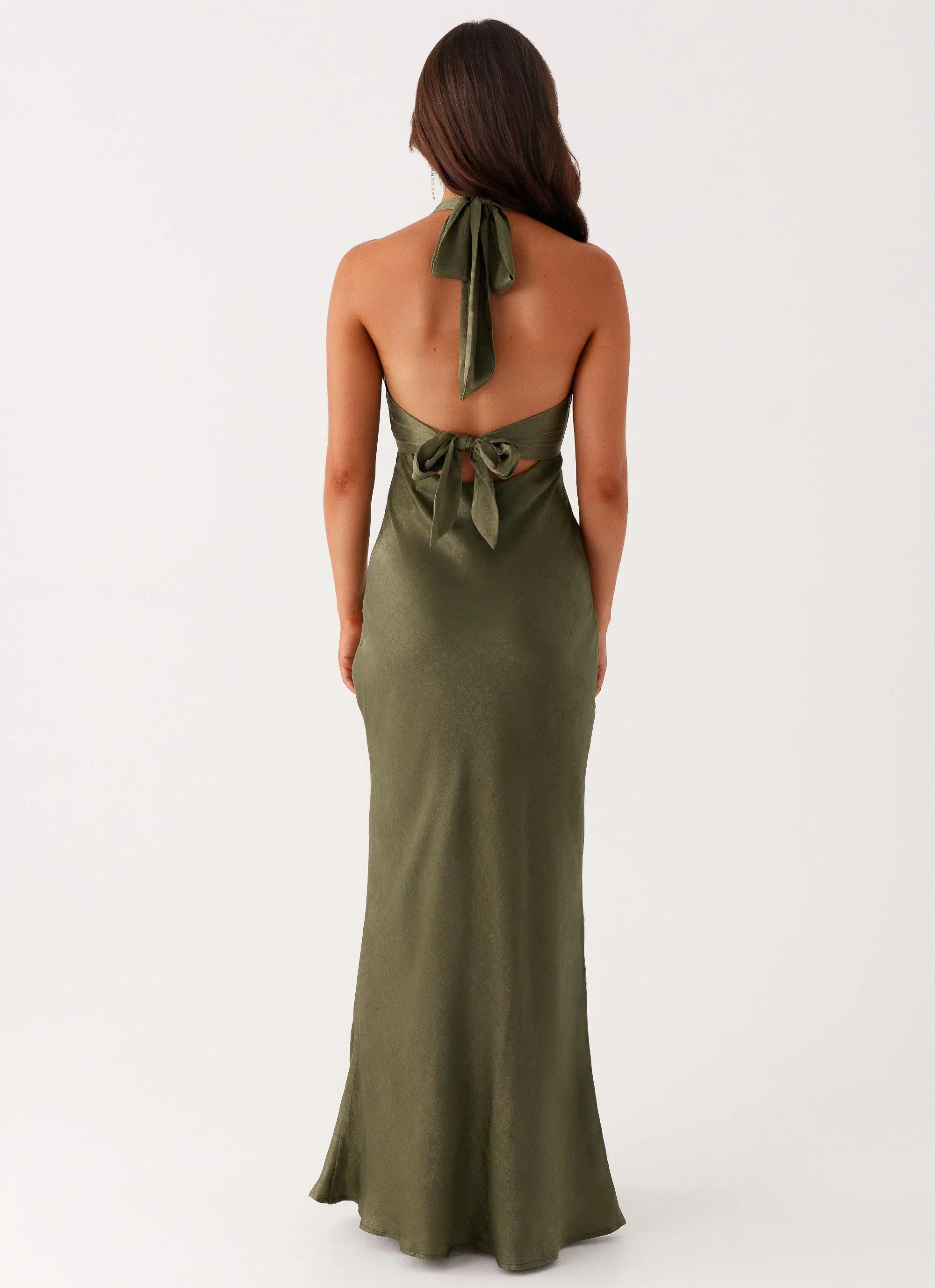 Relax Line Relaxed Style Heavy Hearted Satin Maxi Dress - Khaki