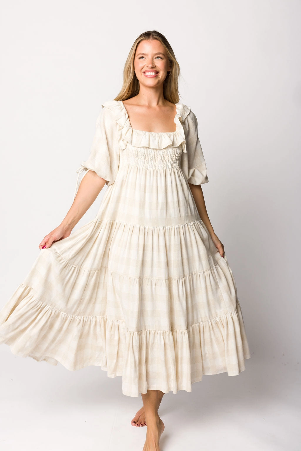 Cozy Flex Formal Occasion Clea Dress in Natural Plaid - Bump Friendly