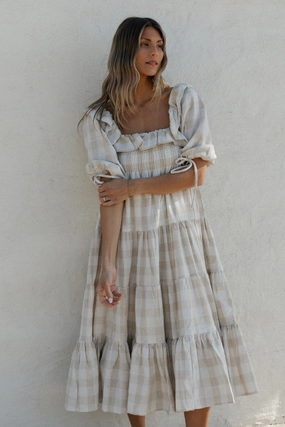 Soft Weave Clea Dress in Natural Plaid - Bump Friendly