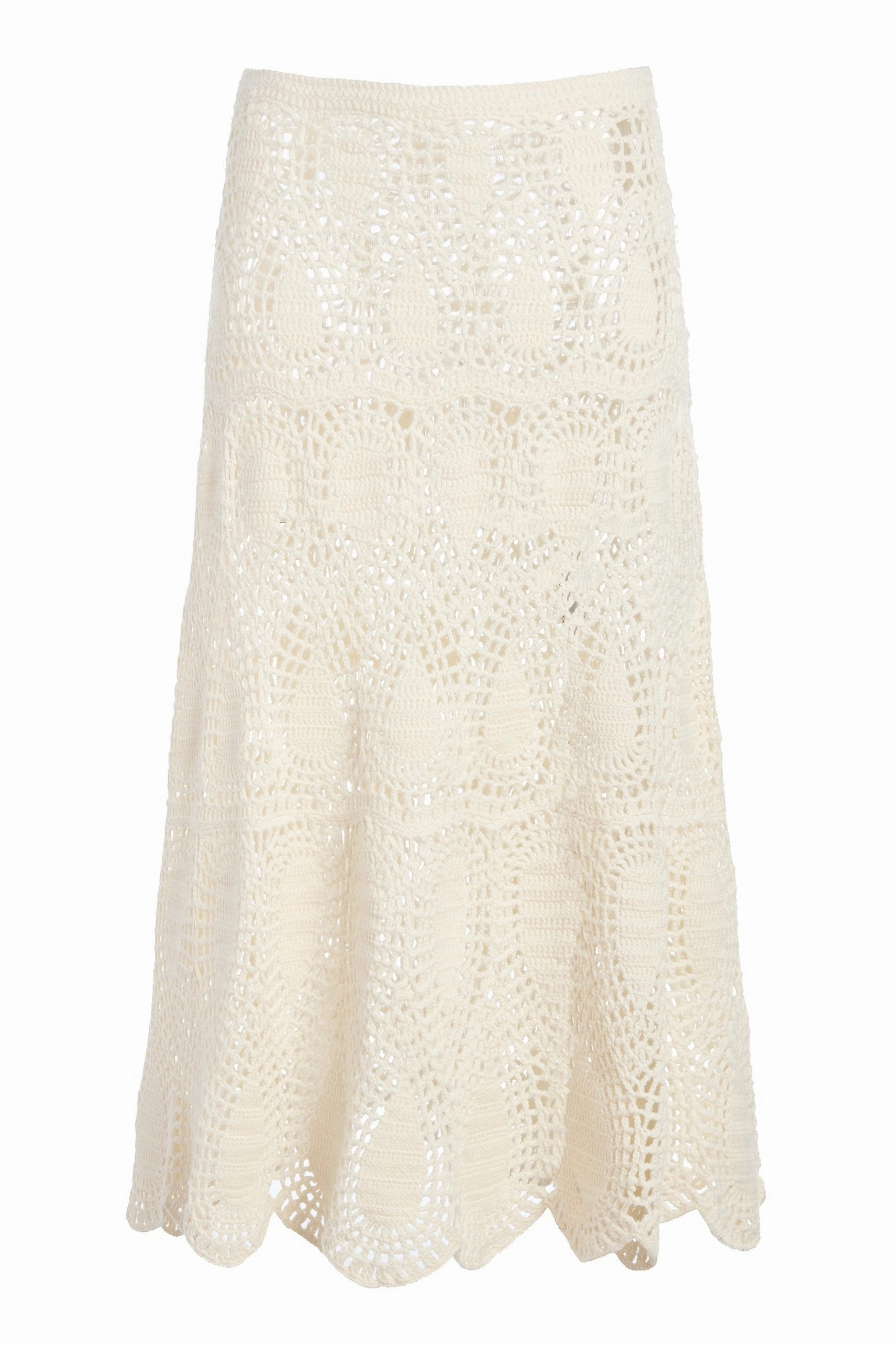 Cleo Crochet Maxi Skirt in Ivory Wool Cashmere Warm Touch