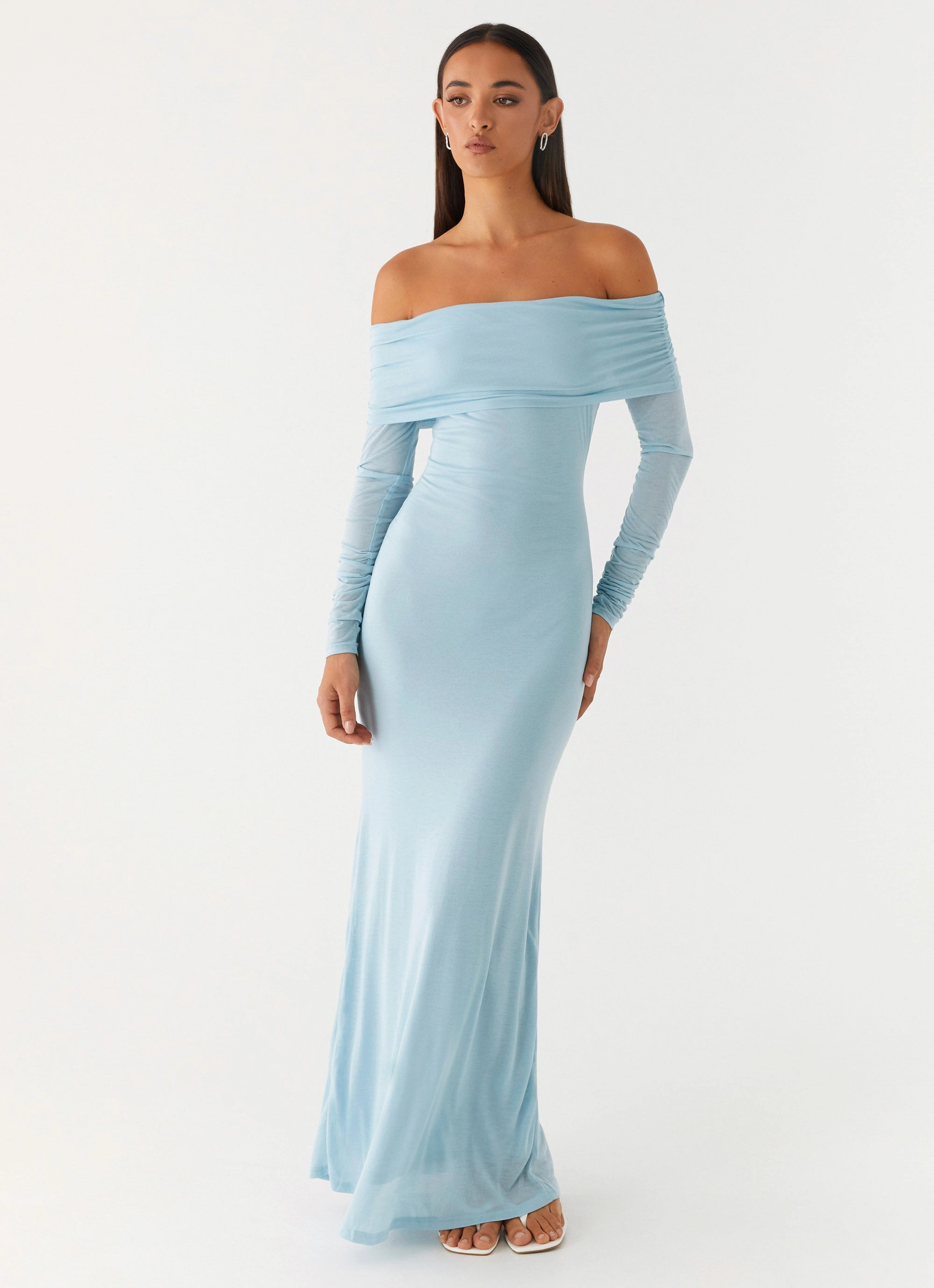 Earth Colors Cocoa Long Sleeve Maxi Dress - Blue
