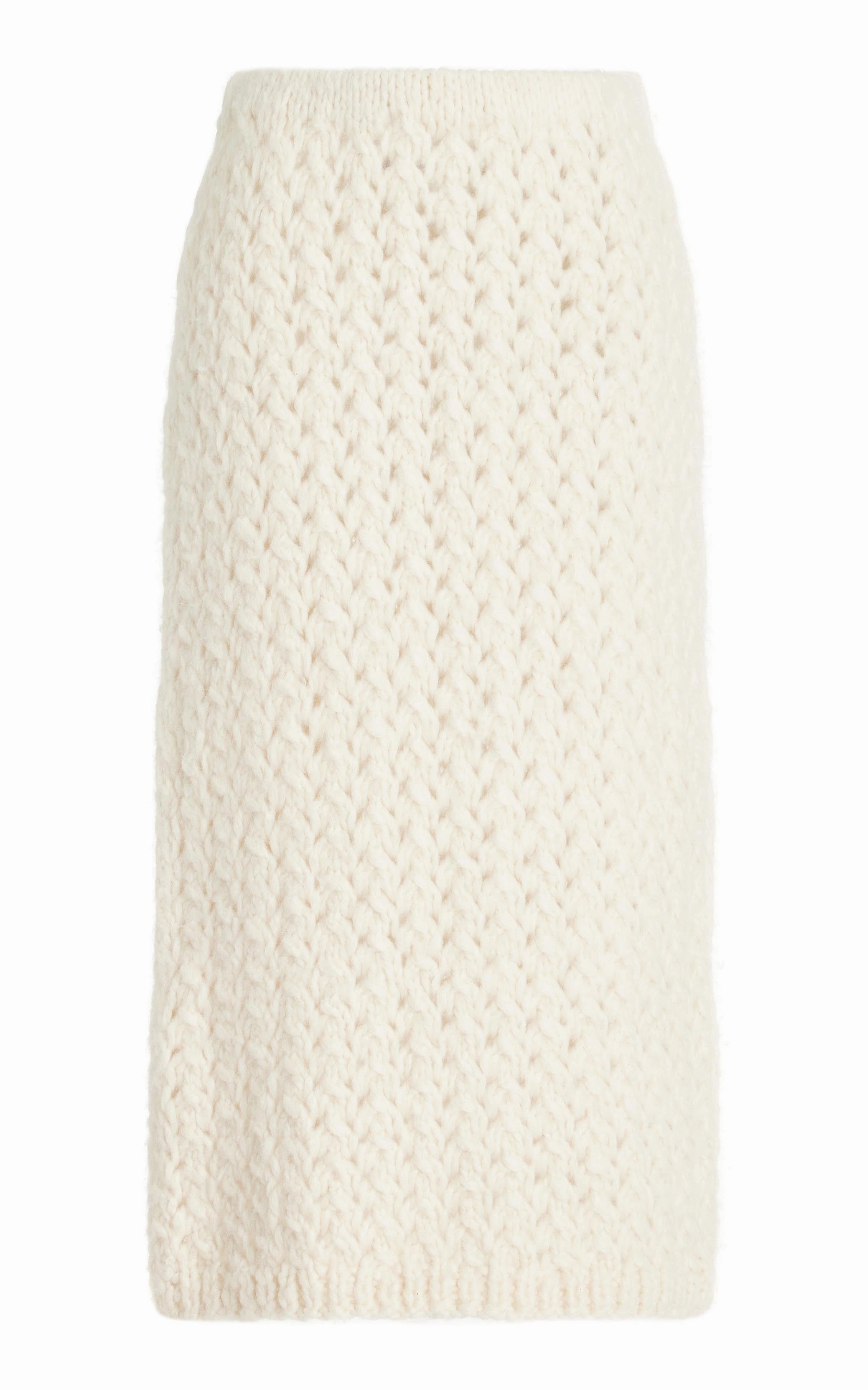 Layered Collar Option Collin Knit Midi Skirt in Ivory Welfat Cashmere