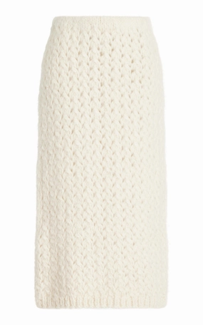 Leisure Look Breathable mesh lining Collin Knit Midi Skirt in Ivory Welfat Cashmere