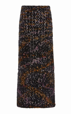 Collin Knit Midi Skirt in Space Dye Black Multi Welfat Cashmere UV Protection Fabric