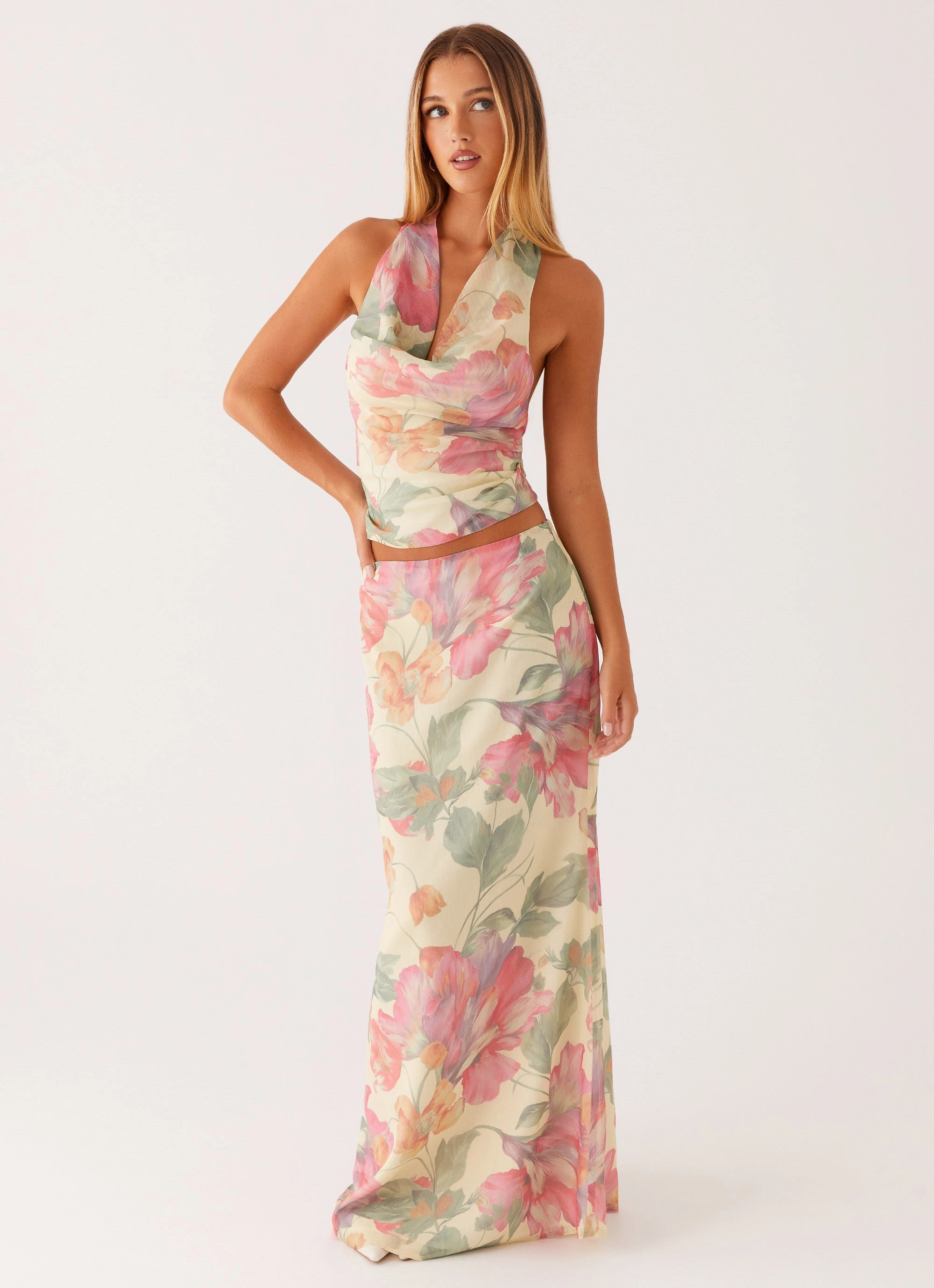 Soulful Low Rise Maxi Skirt - Yellow Peony Breezy Look Breezy Edge