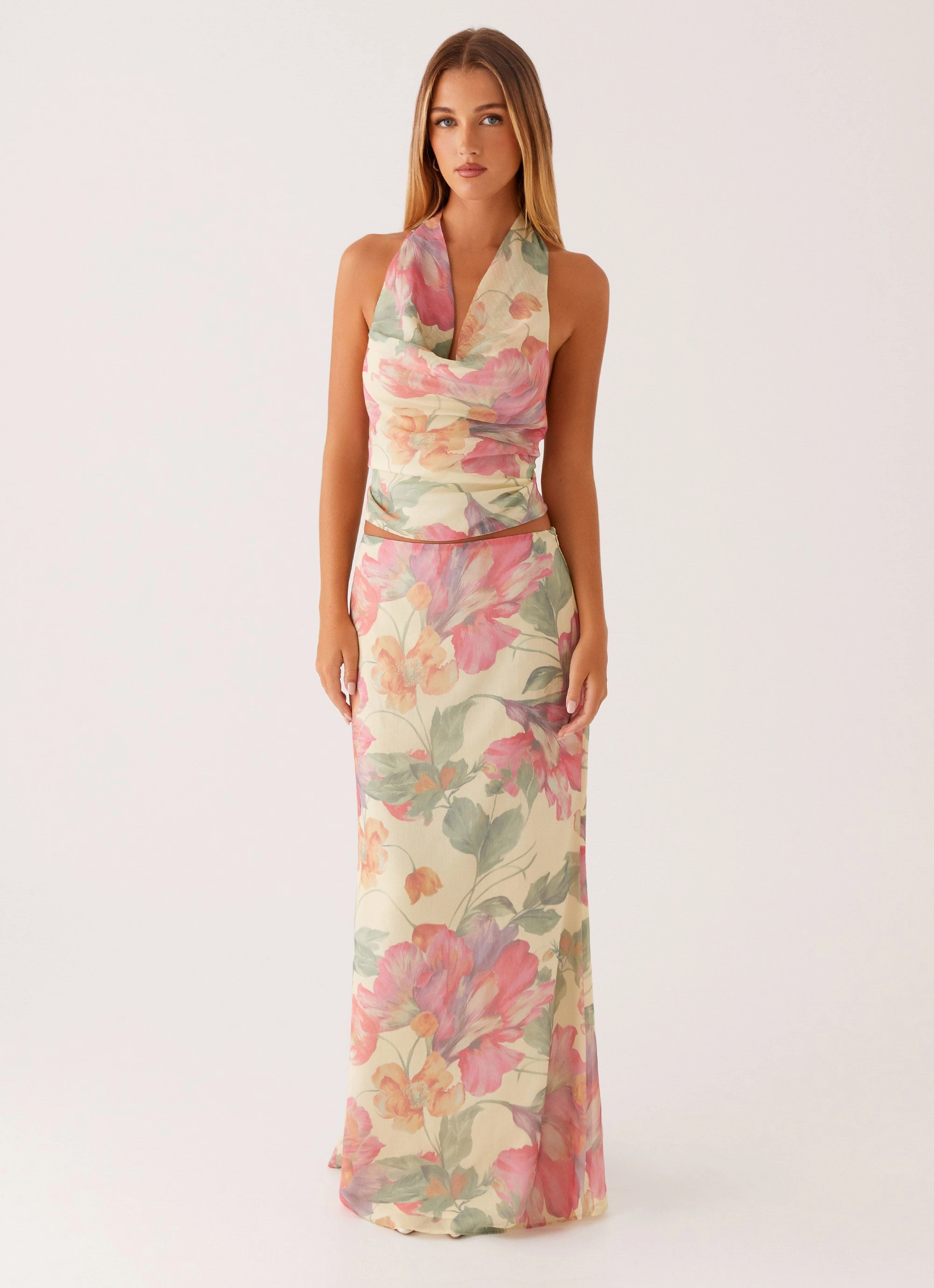 Day Wear Soulful Low Rise Maxi Skirt - Yellow Peony