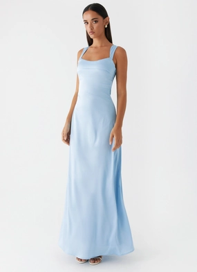 Odette Satin Maxi Dress - Blue Romantic dinner wear