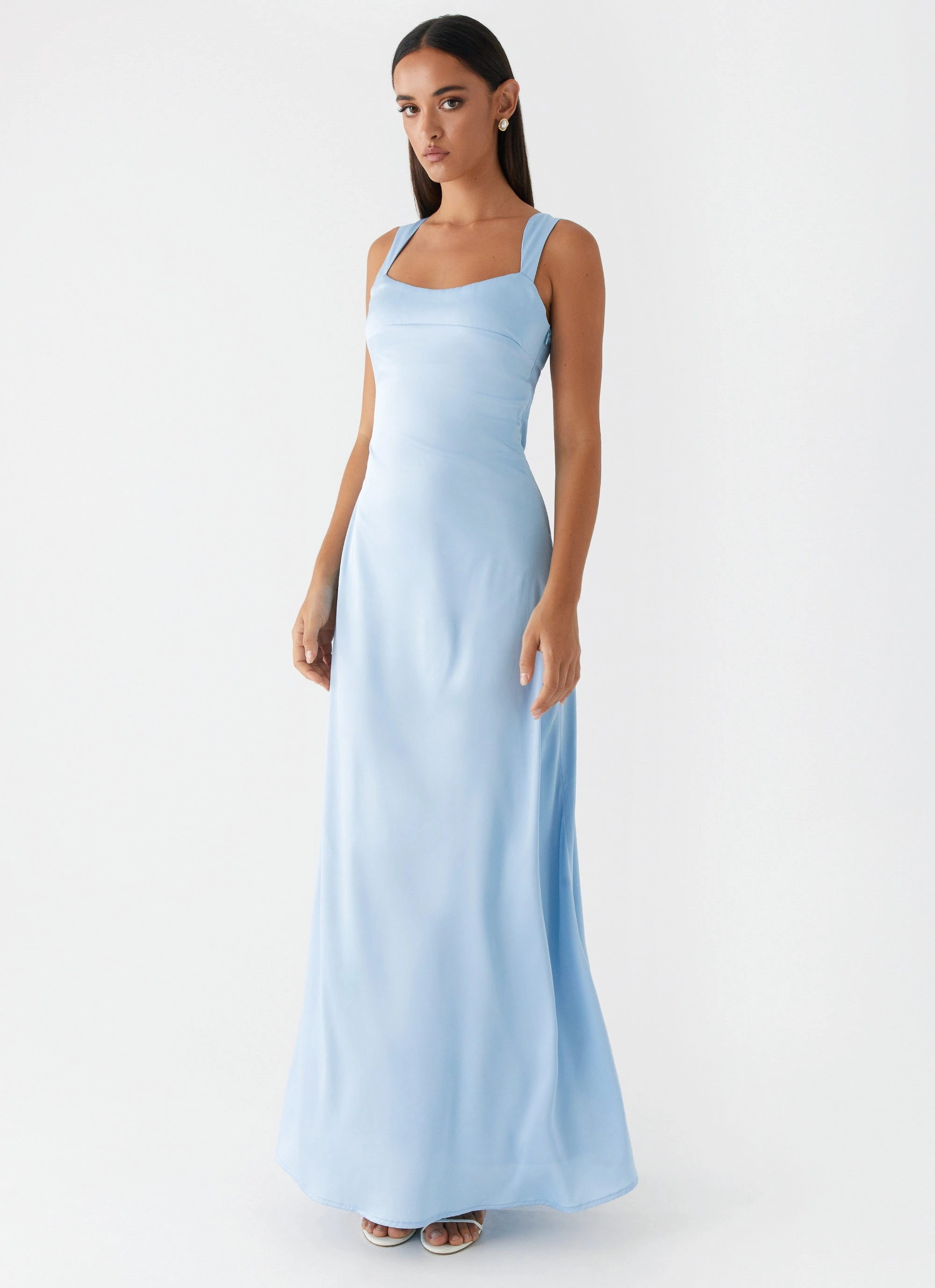 Odette Satin Maxi Dress - Blue Romantic dinner wear