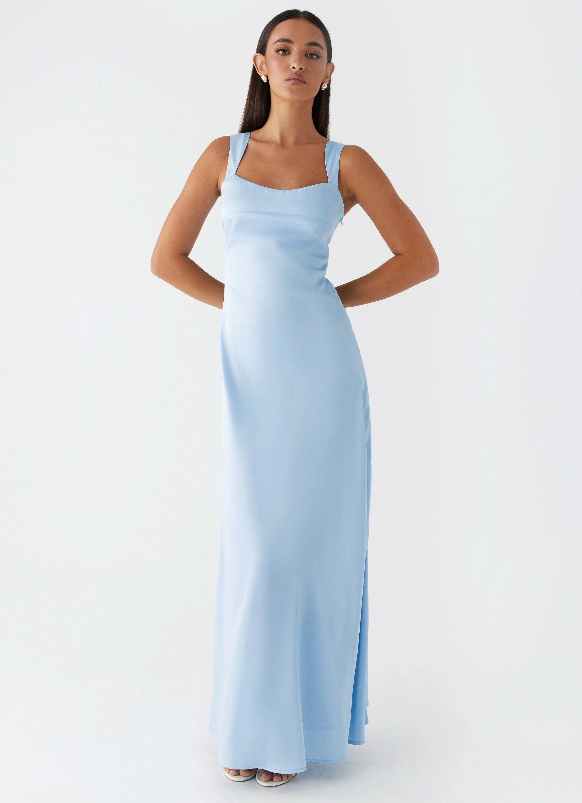 Side Slit Odette Satin Maxi Dress - Blue