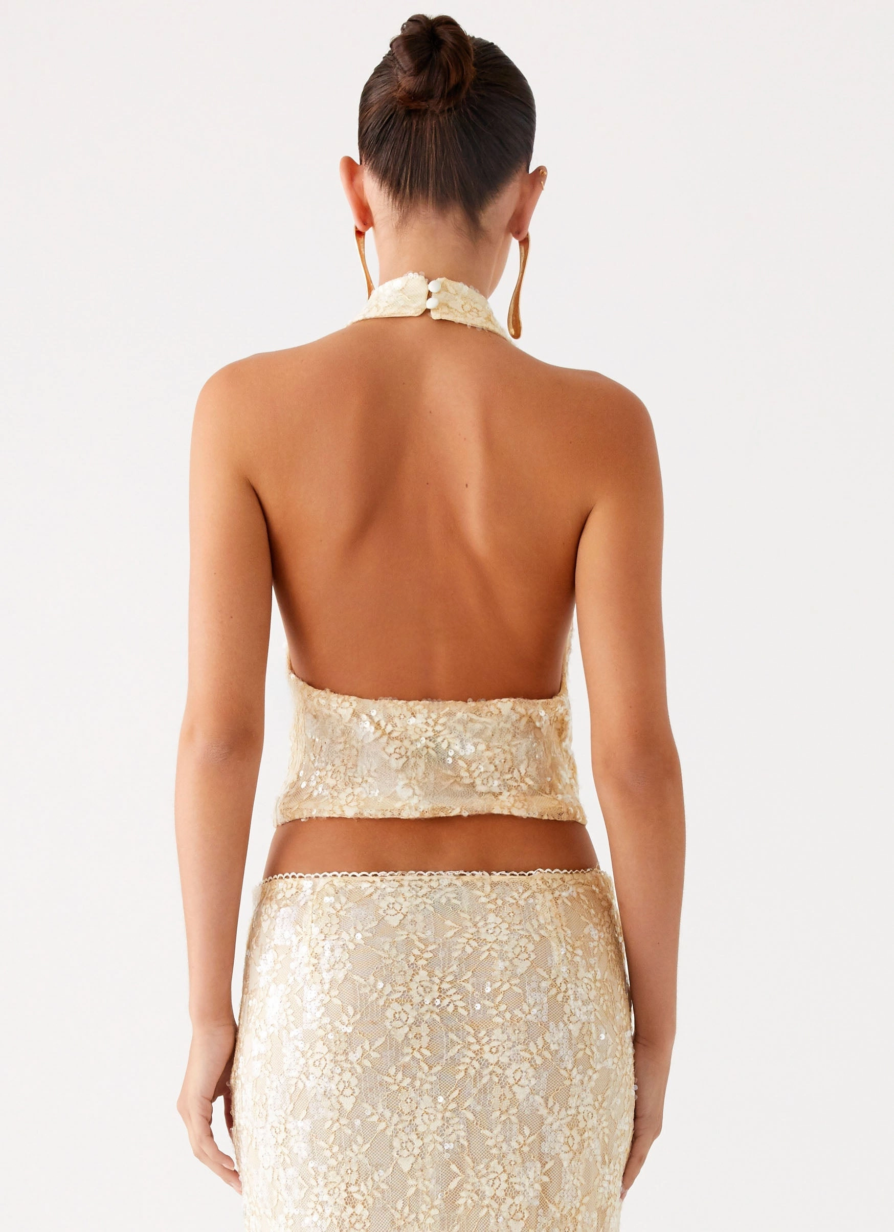 Low Profile Logo Embossing Antique Bling It On Cowl Top - Ivory