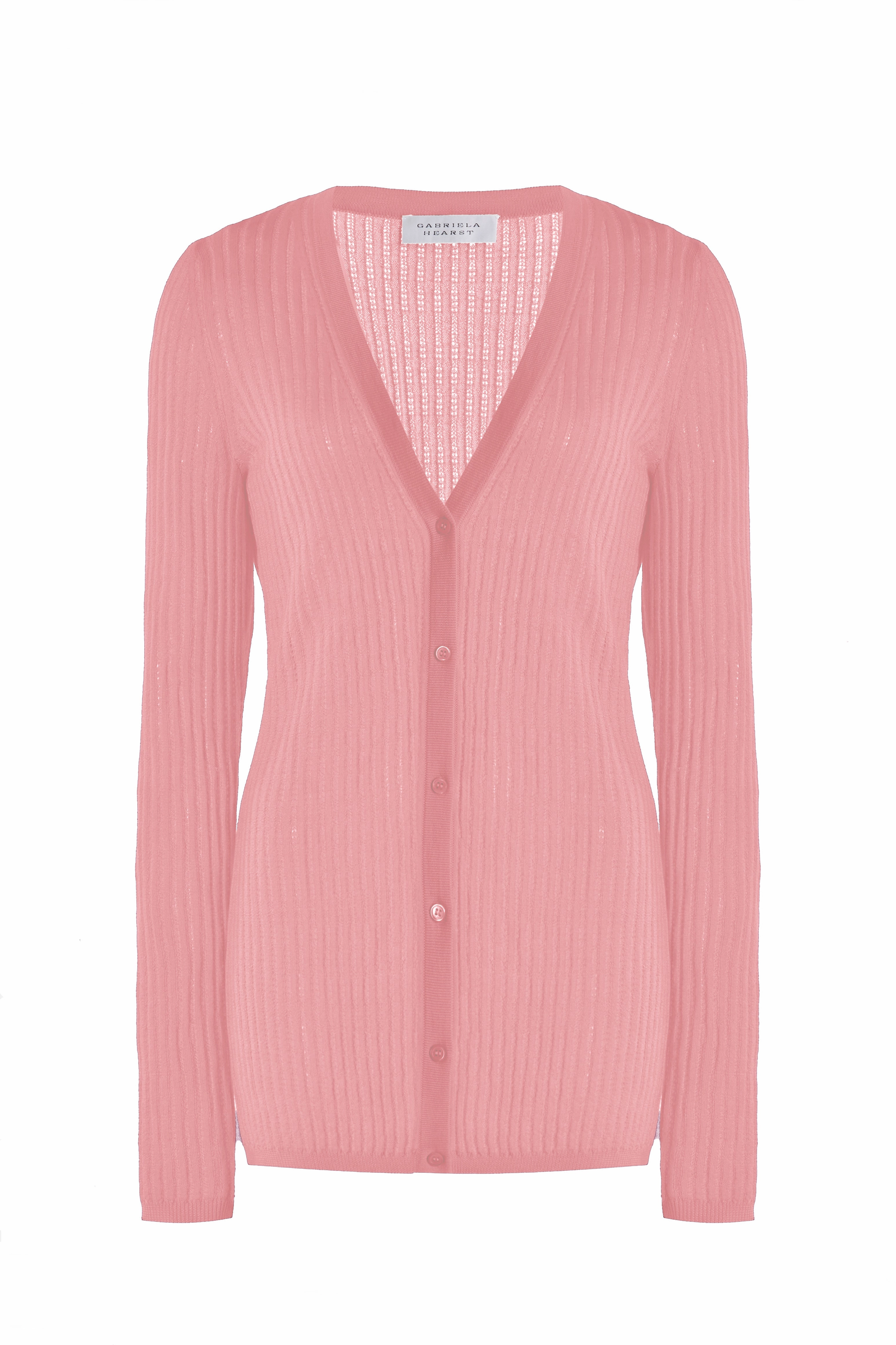 Loop Back Finish Moisture wicking Emma Pointelle Knit Cardigan in Rosa Cashmere Silk