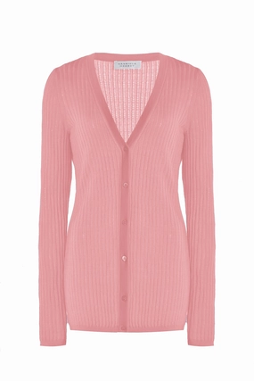 Simple Casual Style NonRestrictive Cuff Emma Pointelle Knit Cardigan in Rosa Cashmere Silk