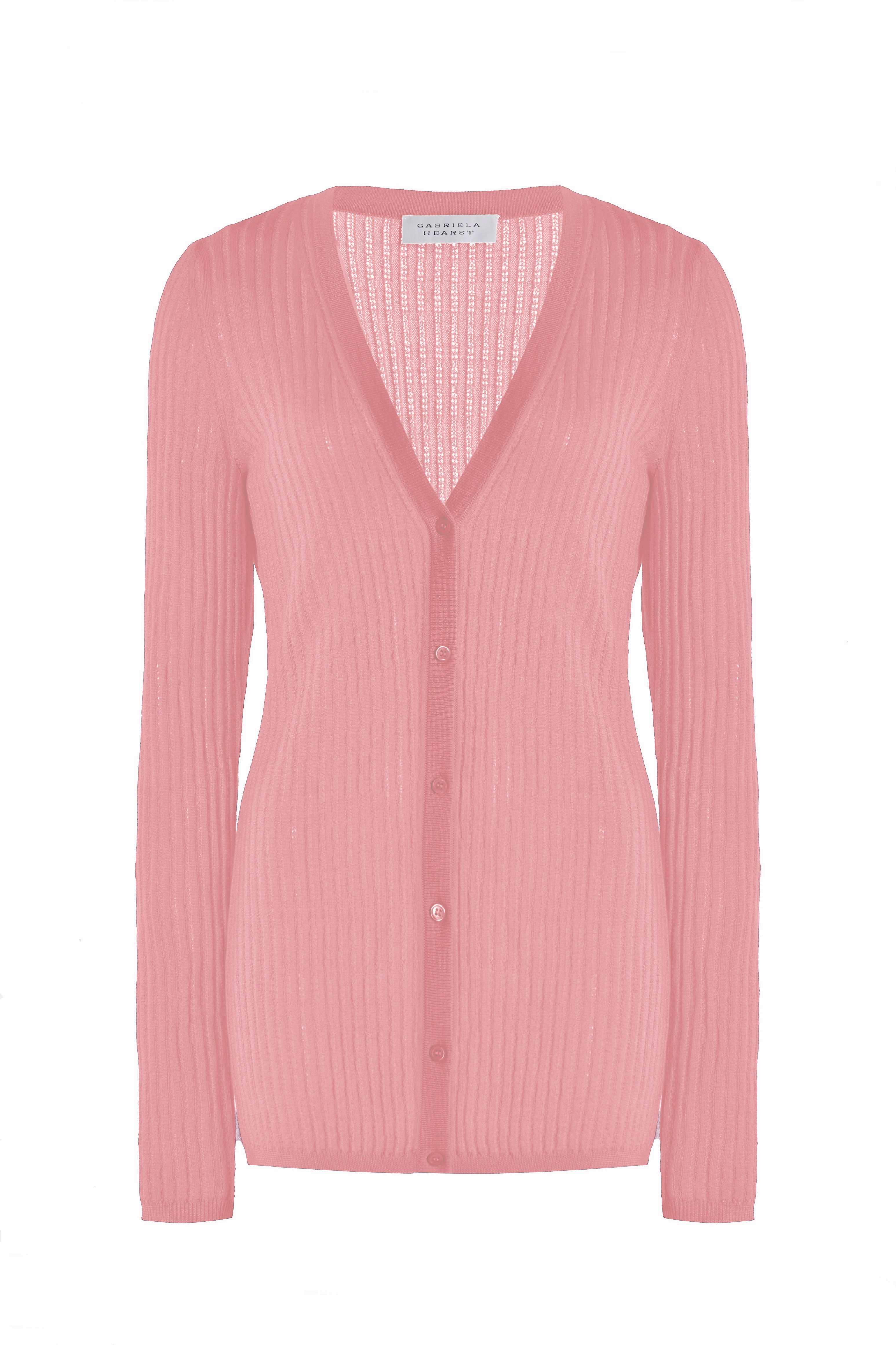 Simple Casual Style NonRestrictive Cuff Emma Pointelle Knit Cardigan in Rosa Cashmere Silk