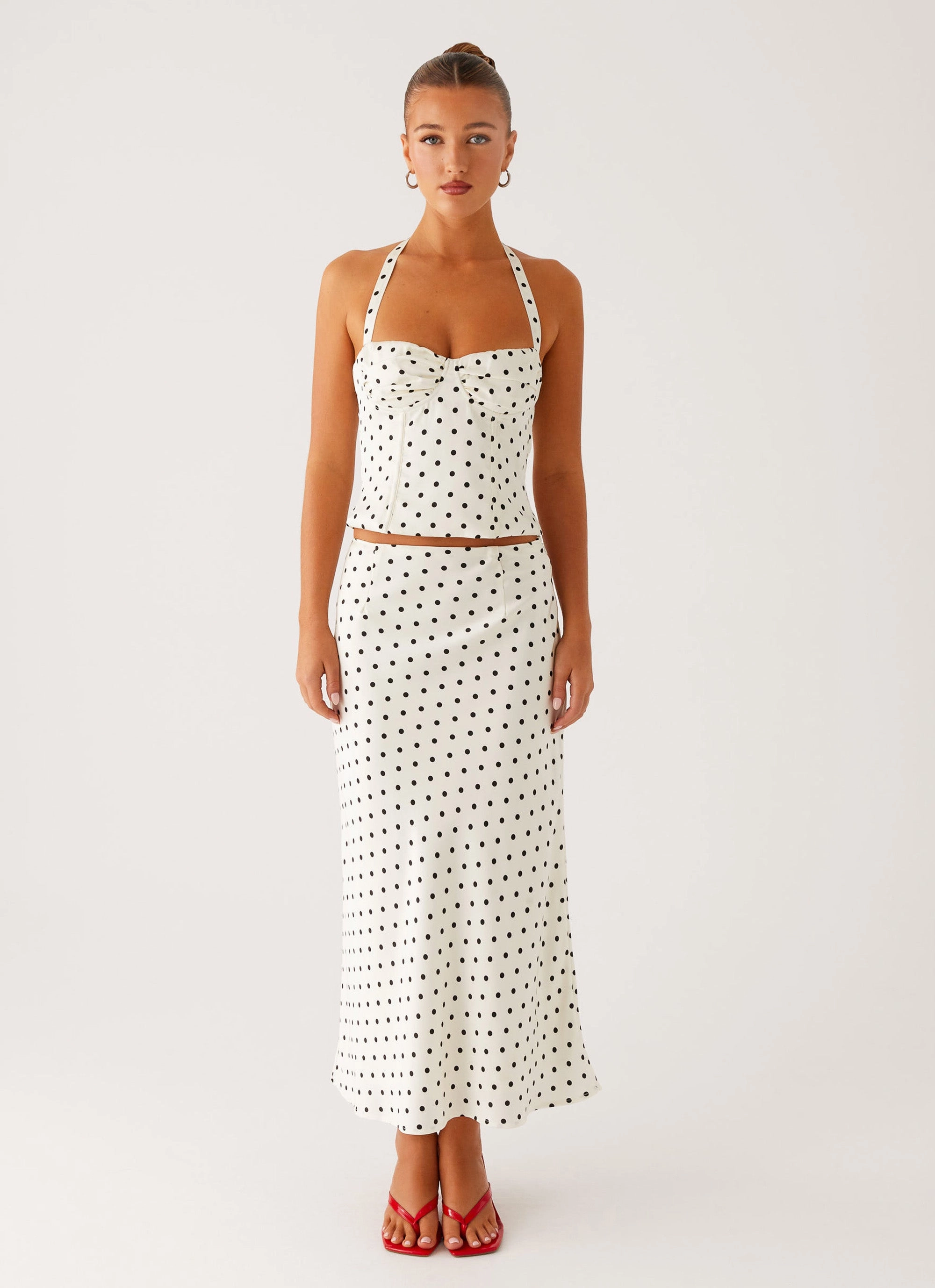 Breanne Top - White Polka Dot Foldable Construction