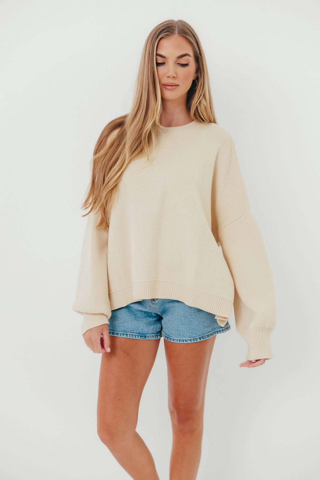 Leigh Drop Shoulder Sweater in Ecru Comfy Knitwear
