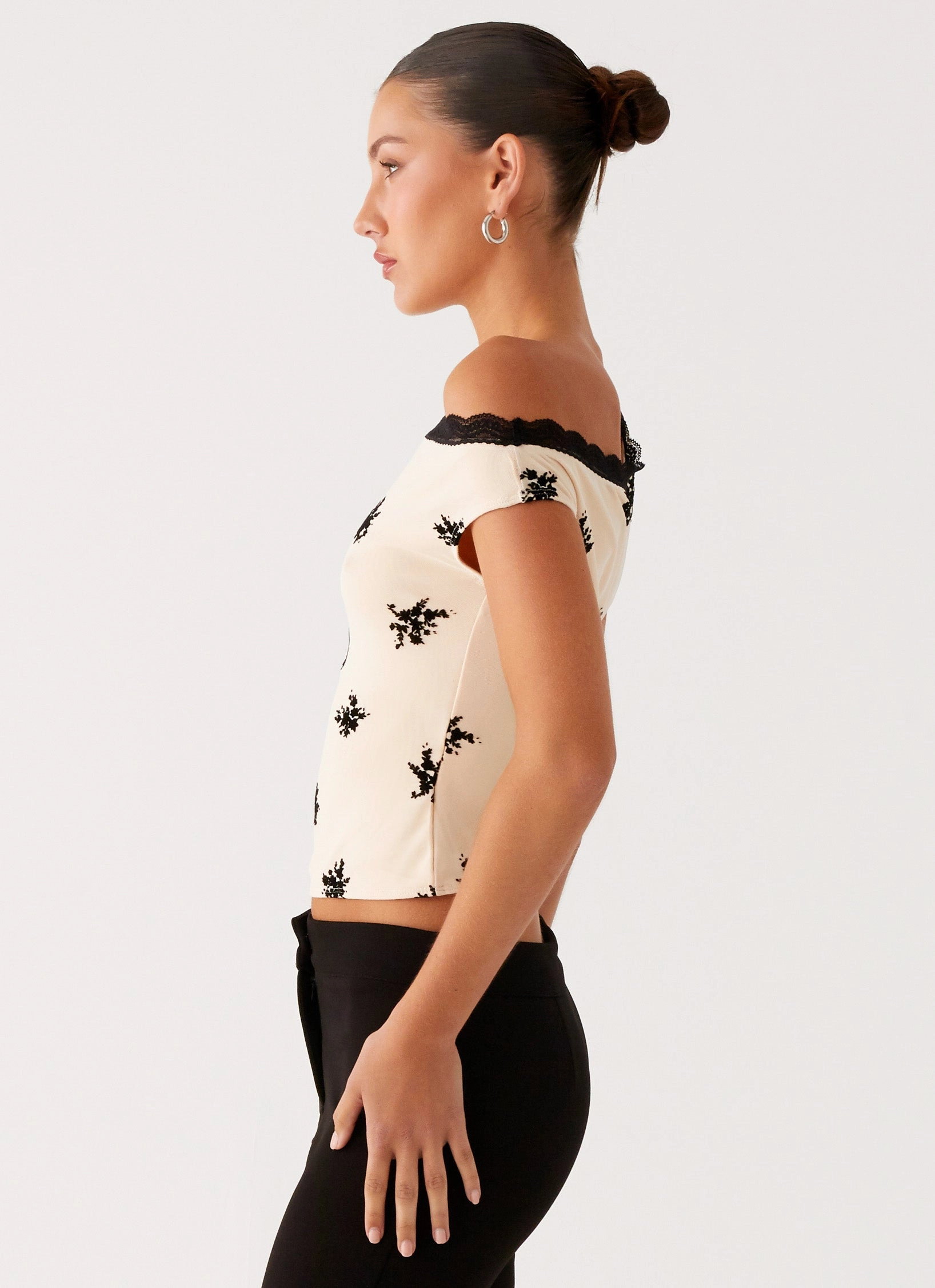 Blind Faith Flock One Shoulder Top - Cream Wide Application