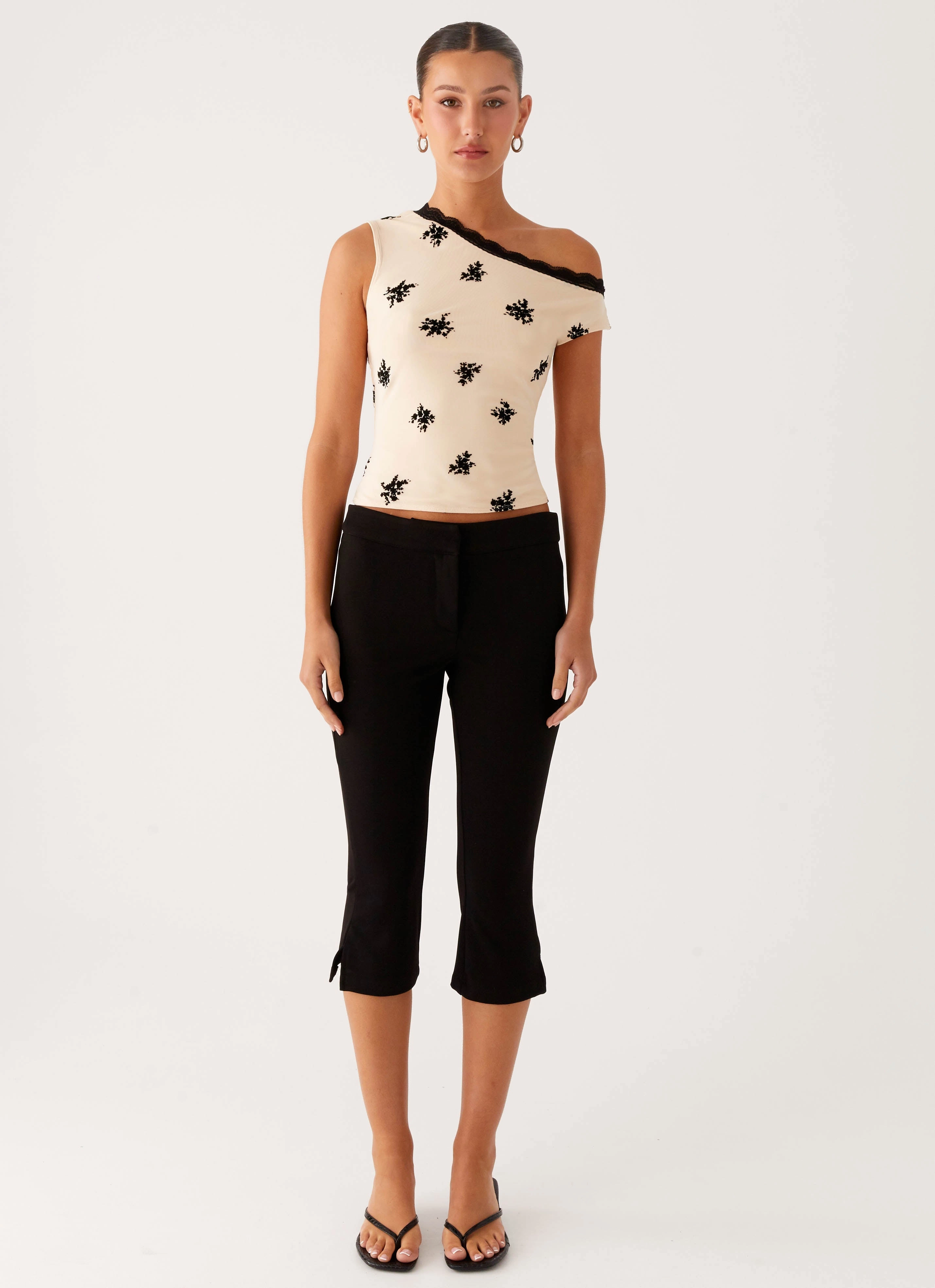 Blind Faith Flock One Shoulder Top - Cream Adjustable Compression Fit Construction