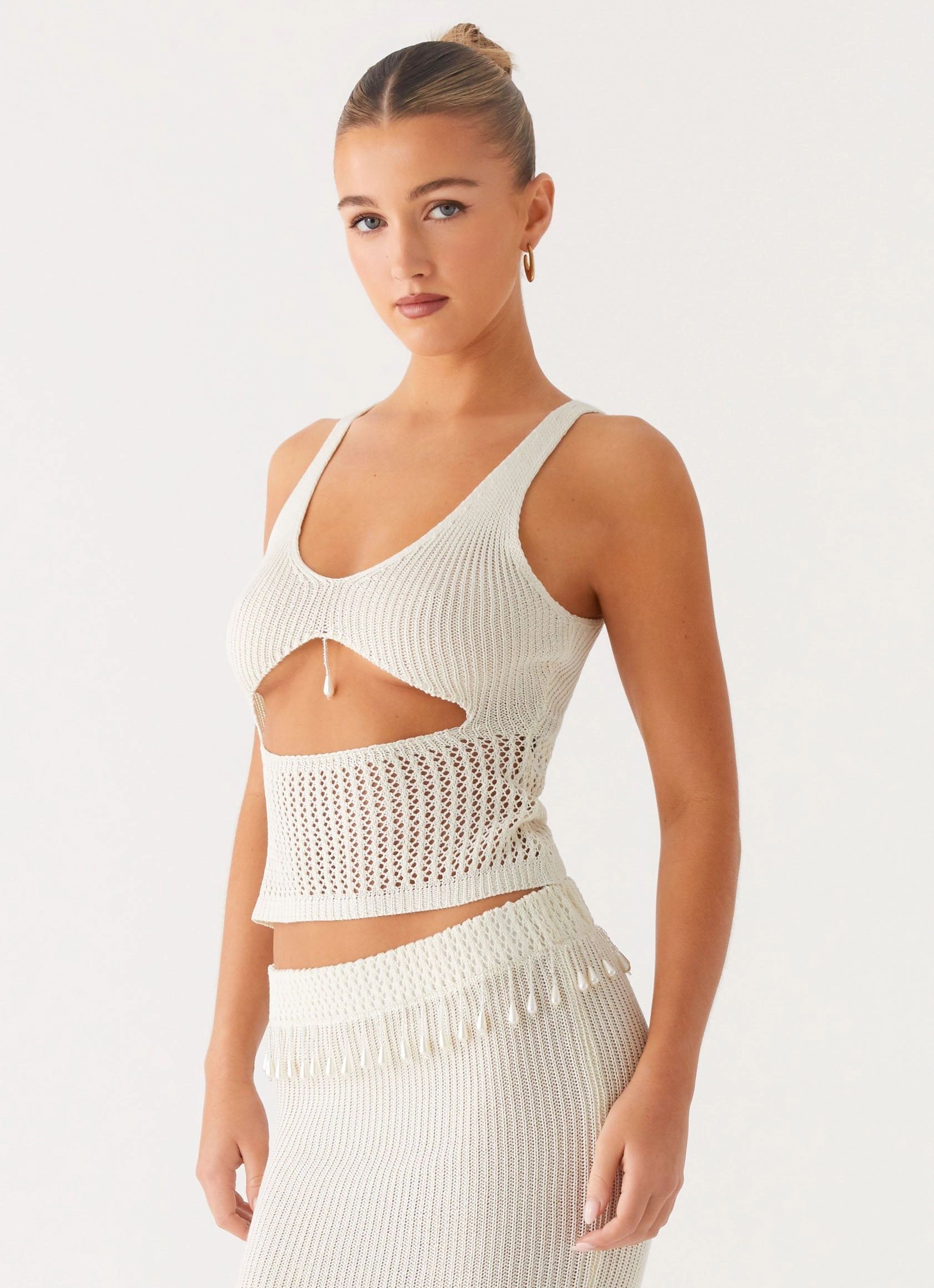 Basilia Knit Top - Off White Contemporary Design polka dotted