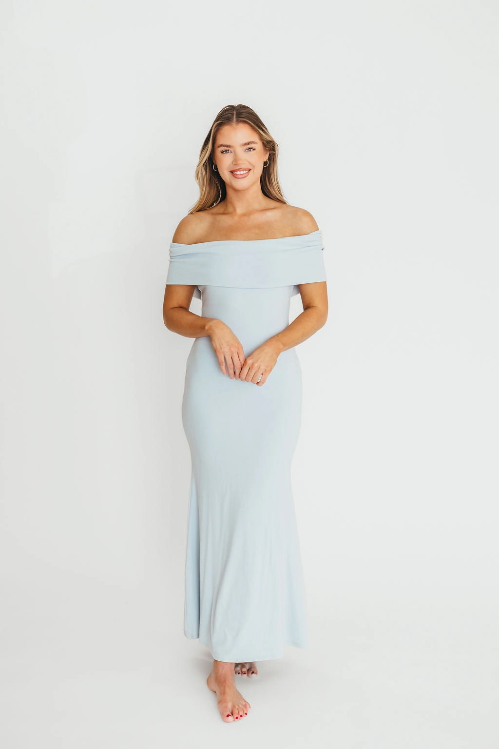 Monroe Maxi Dress in Blue - Bump Friendly Smart Waist Design