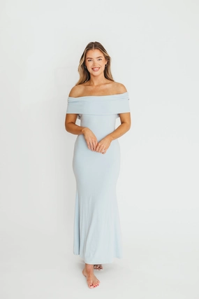Monroe Maxi Dress in Blue - Bump Friendly Smart Waist Design