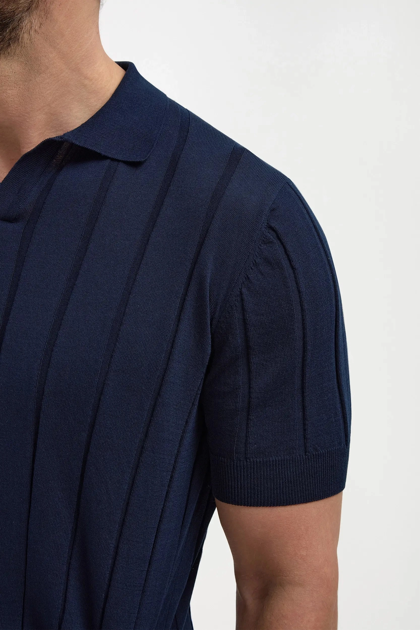 Pure Detail Blue ribbed polo - Made in Italy