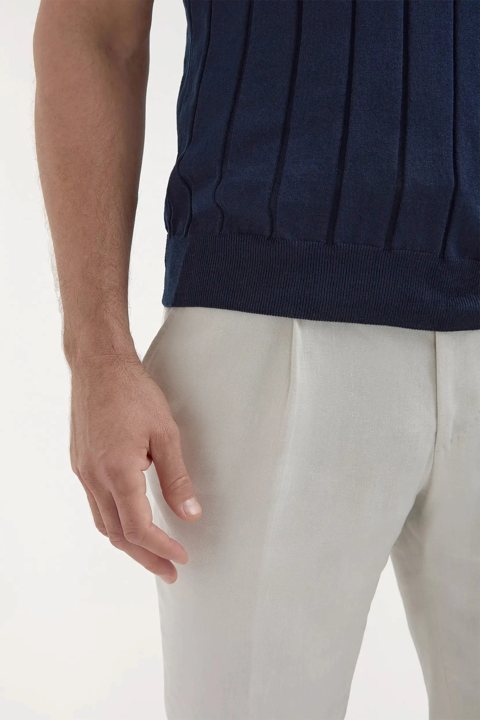 EcoFriendly Dyeing Garment Shaping Panels Blue ribbed polo - Made in Italy