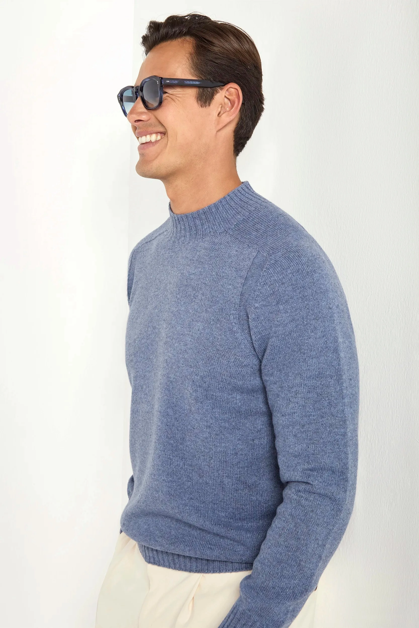 Light blue mock neck - Made in Italy Clean Finish Elegant Look
