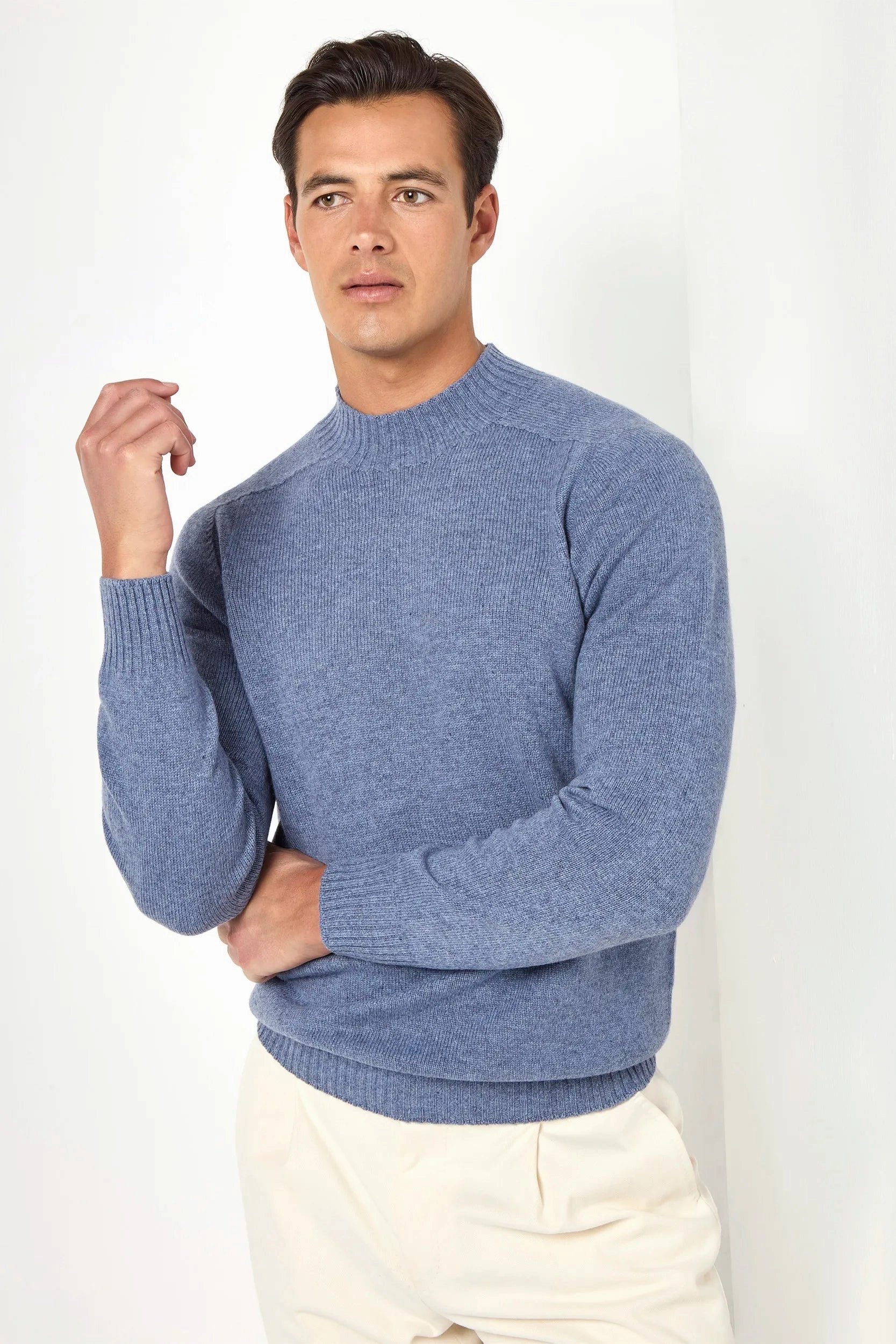 Spandex Integration Light blue mock neck - Made in Italy