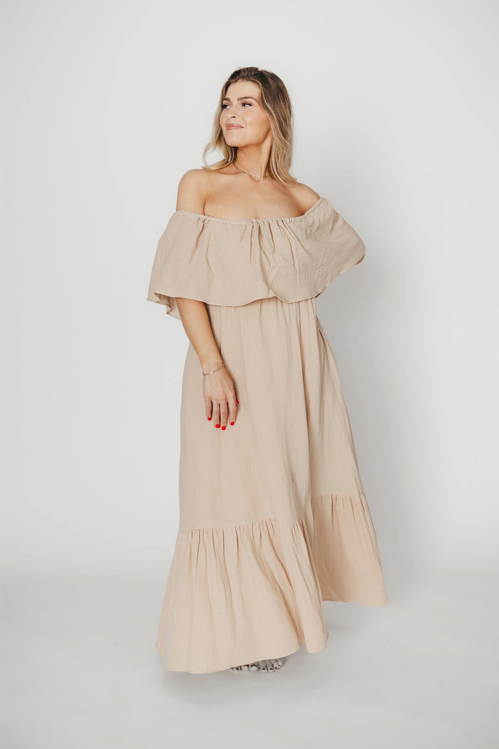 Josie 100% Cotton Maxi Dress in Beige - Bump & Nursing Friendly *Final-Sale* Magic Day Flattering Cut Wear