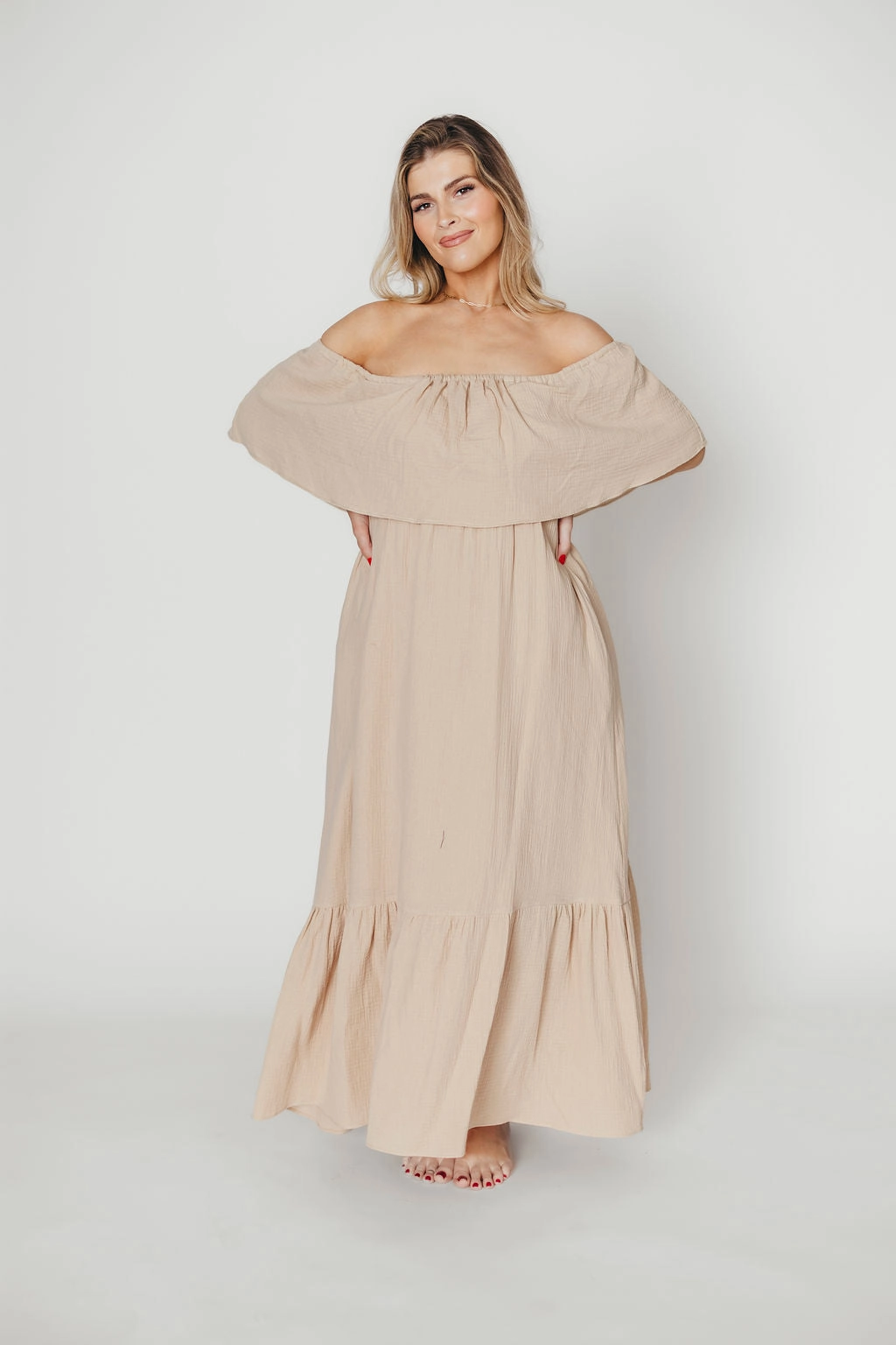 Dreamy Simplicity Josie 100% Cotton Maxi Dress in Beige - Bump & Nursing Friendly *Final-Sale*