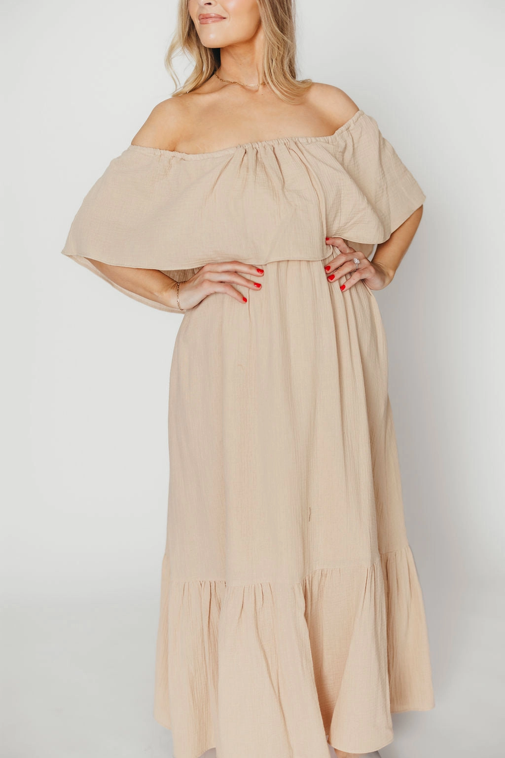 Josie 100% Cotton Maxi Dress in Beige - Bump & Nursing Friendly *Final-Sale* Casual Waist