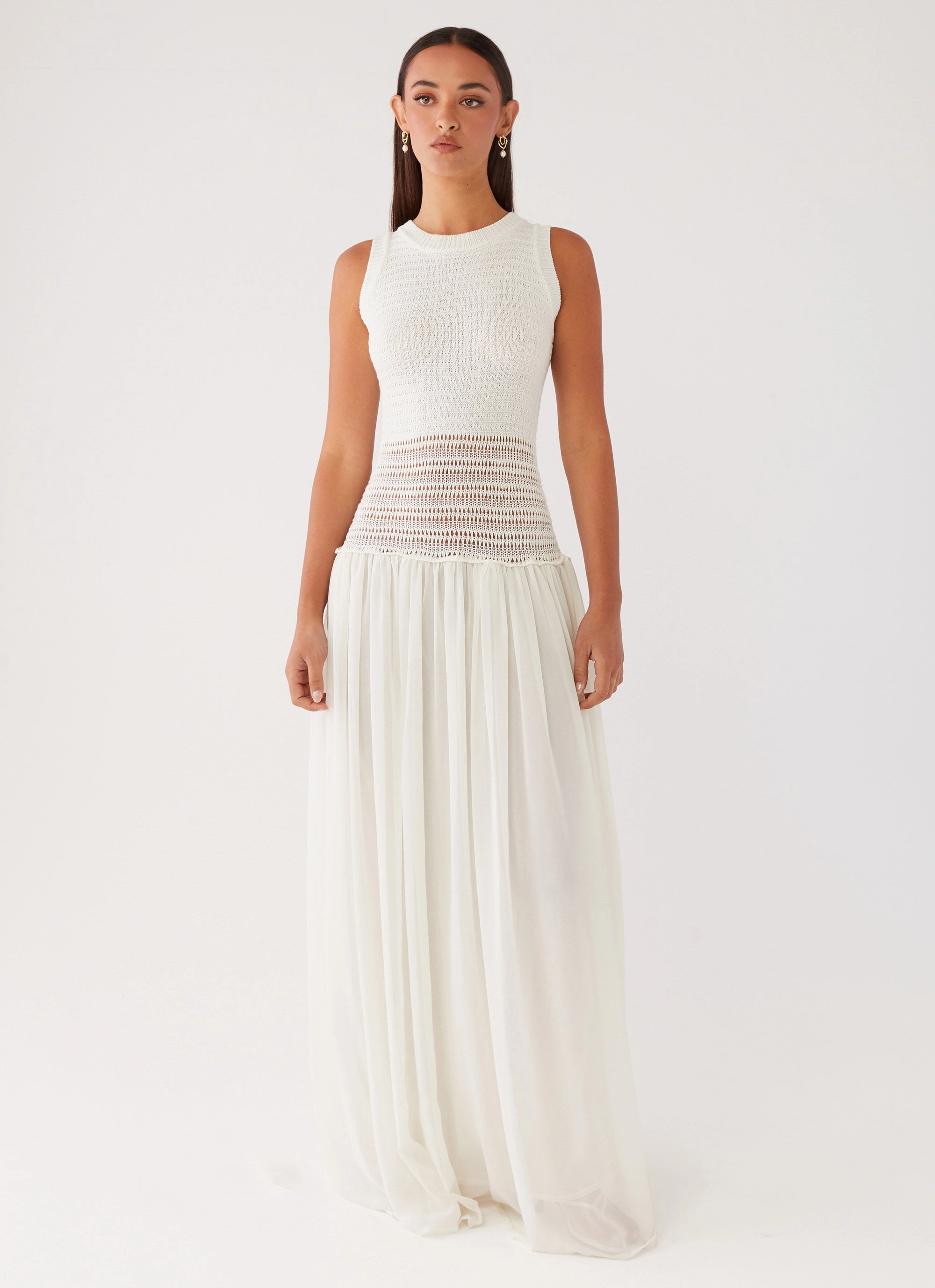 Off Grid Crochet Maxi Dress - White Fall Comfort All Day Look